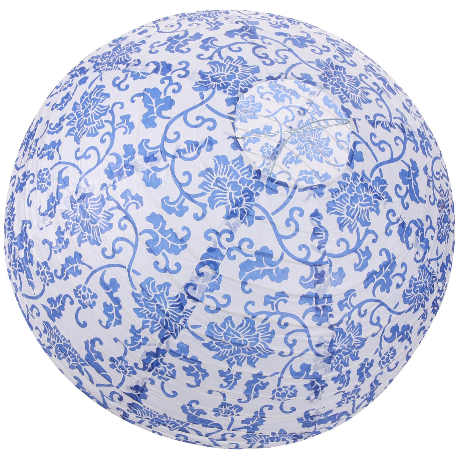 STOBAZA Chinoiserie, 16 Inches Japanese Hanging Oriental Round Lamp Foldable Festive Lamp Blue and White Porcelain Print Lantern Decoration
