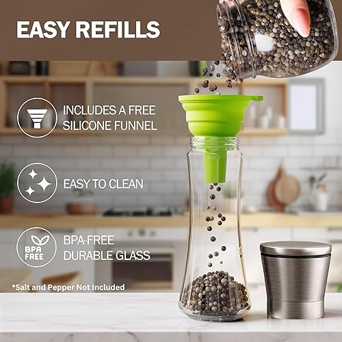 Miniatura 4 de Home EC Original Gun Metal - Juego de 2 molinillo de sal y pimienta de bronce - Molinillo de cerámica ajustable - Salero alto de vidrio y pimienta
