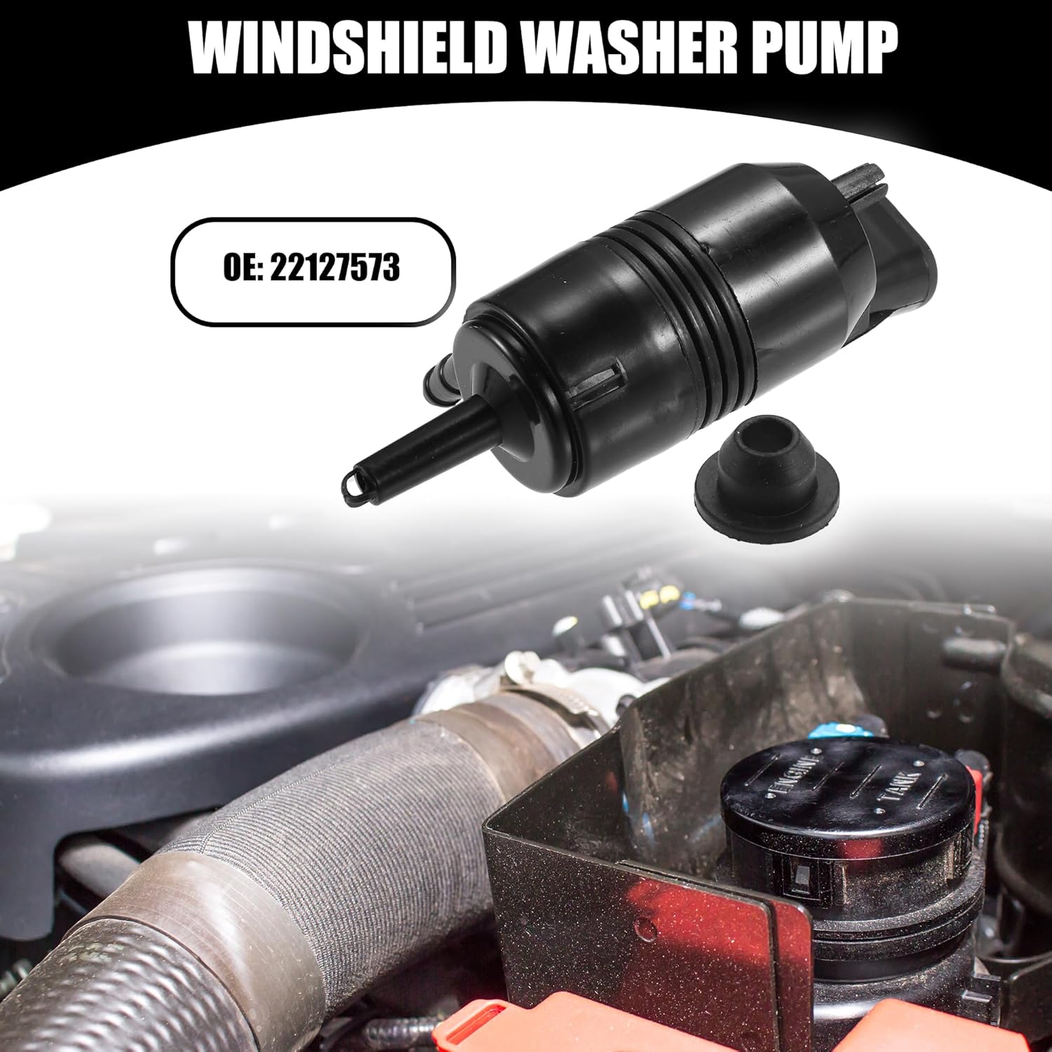 Rear Windshield Washer Pump No.22127573 - Car Windshield Washer Pump Motor Replacement - for Chevrolet for Buick for GMC for Cadillac Plastic Black - 1 Pc