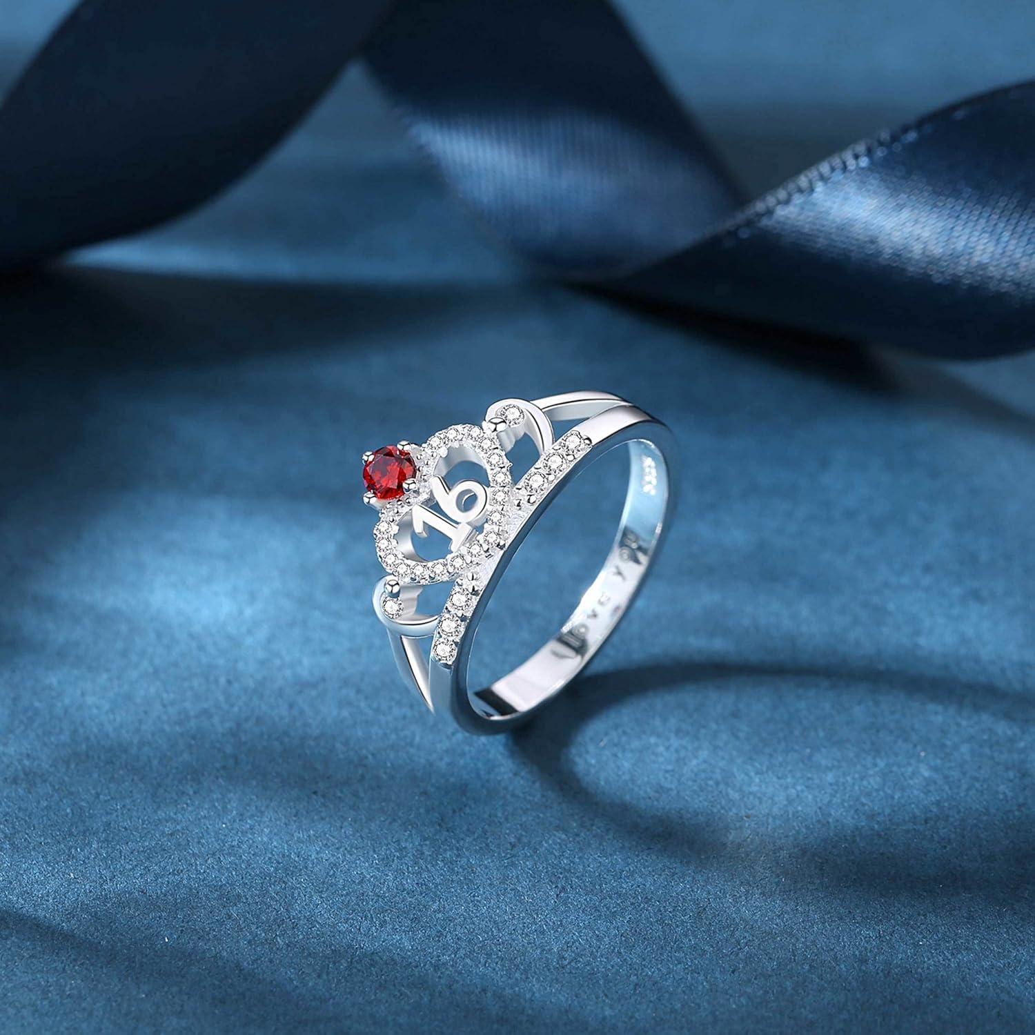 EBAT Sweet 16 Gifts for Girls Sixteen Daughter Ring 16th Birthday Decorations Jewelry Ideas Birthstone Rings Teen Teens Personalized Gift Women Engraved Custom Name Sterling Silver
