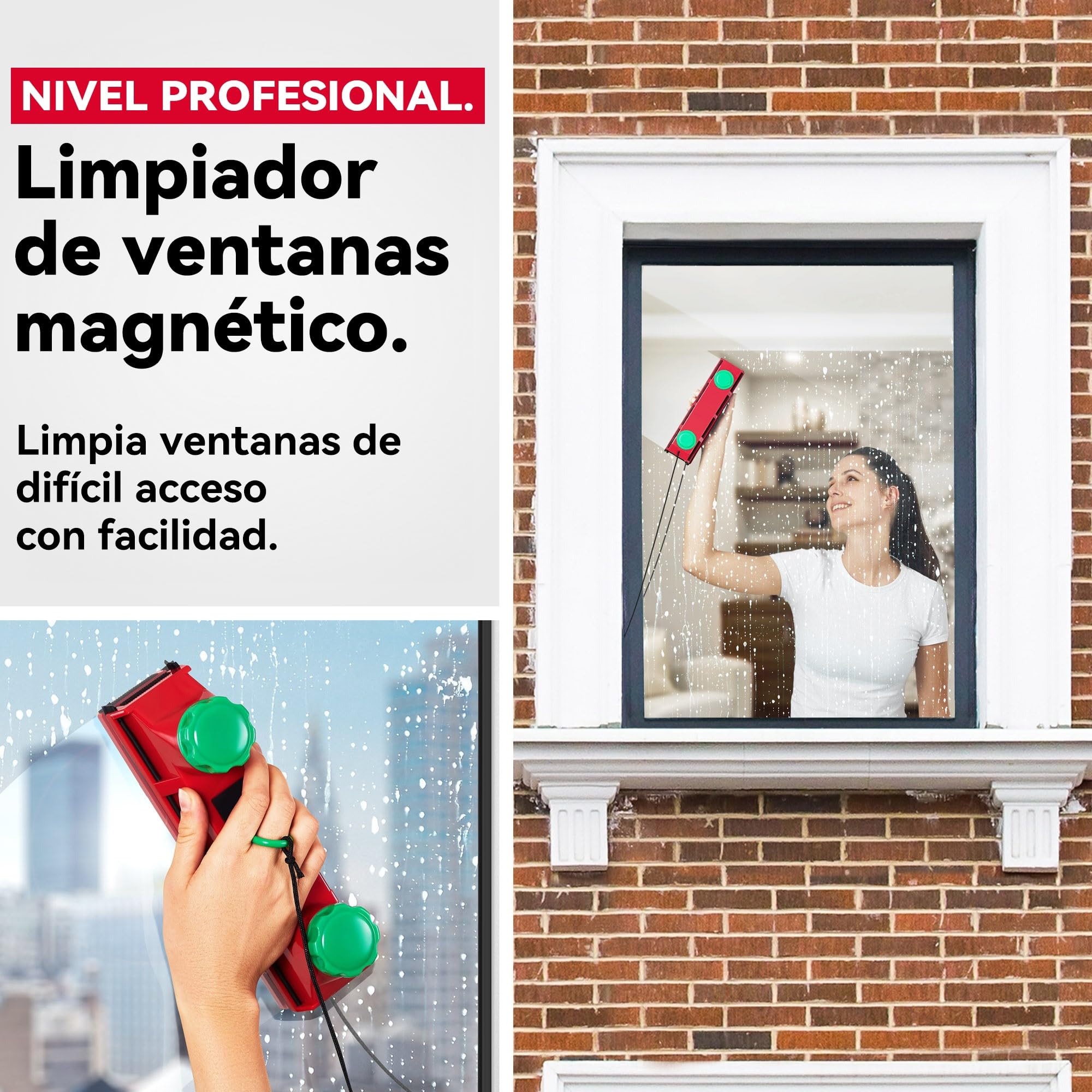 Tyroler limpiacristales magnetico Doble Cristal | Se Adapta a Ventanas de Cristal Simple, Doble y Triple de 2-40 mm | Limpia Ventanas | Limpiador de Cristales magnetico