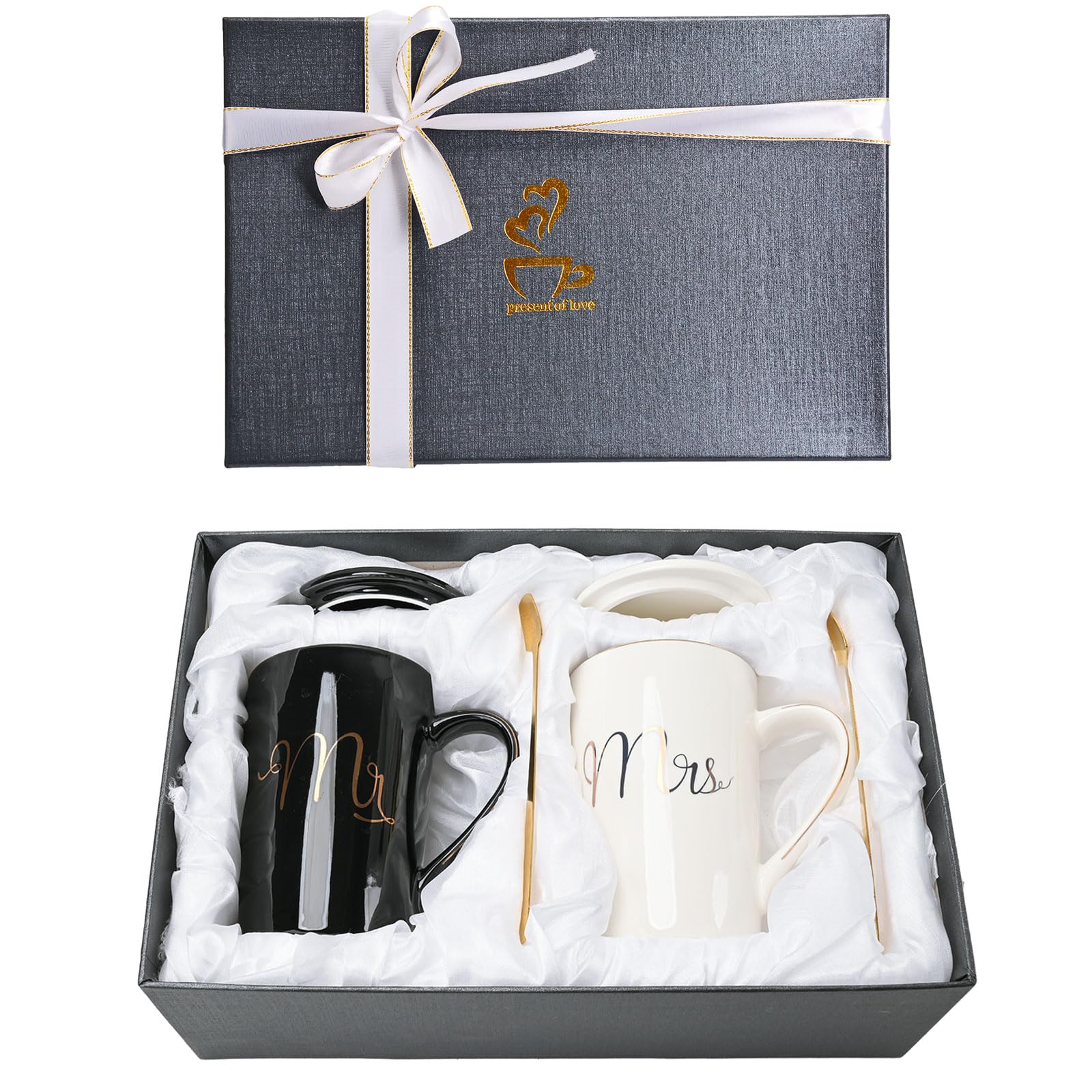 Atoke 2Pcs Ensembles de Mugs,Mr Mrs Tasses Café En Céramique Cadeau pour Cadeaux de Noël,Mariage,Couple,Anniversaire,Fiançailles,Saint Valentin,400ML