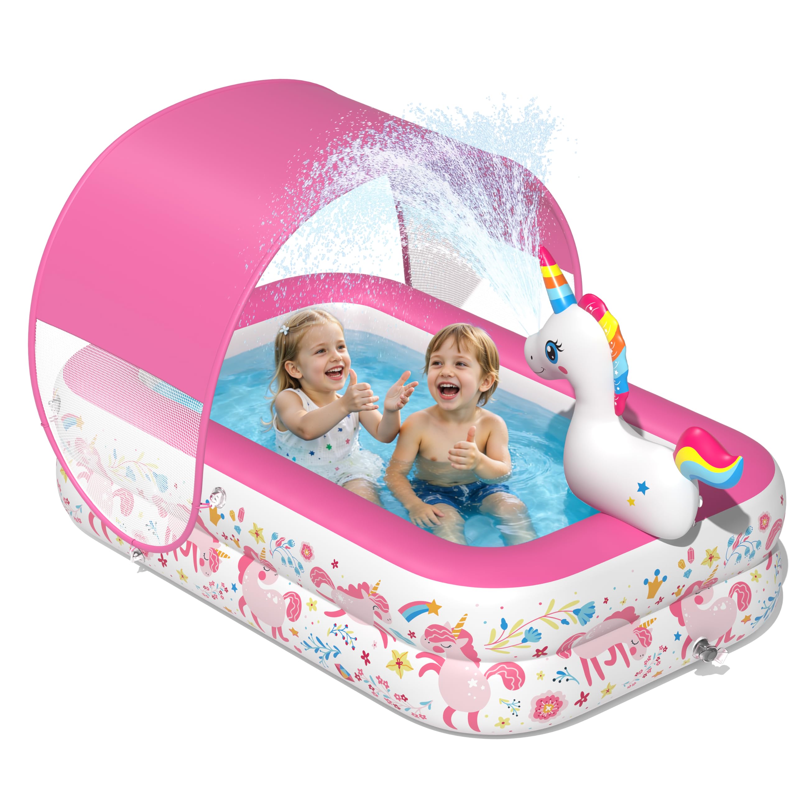 Photo 1 of JOSEN Unicorn Kiddie Pool with Canopy & Sprinkler - Pink