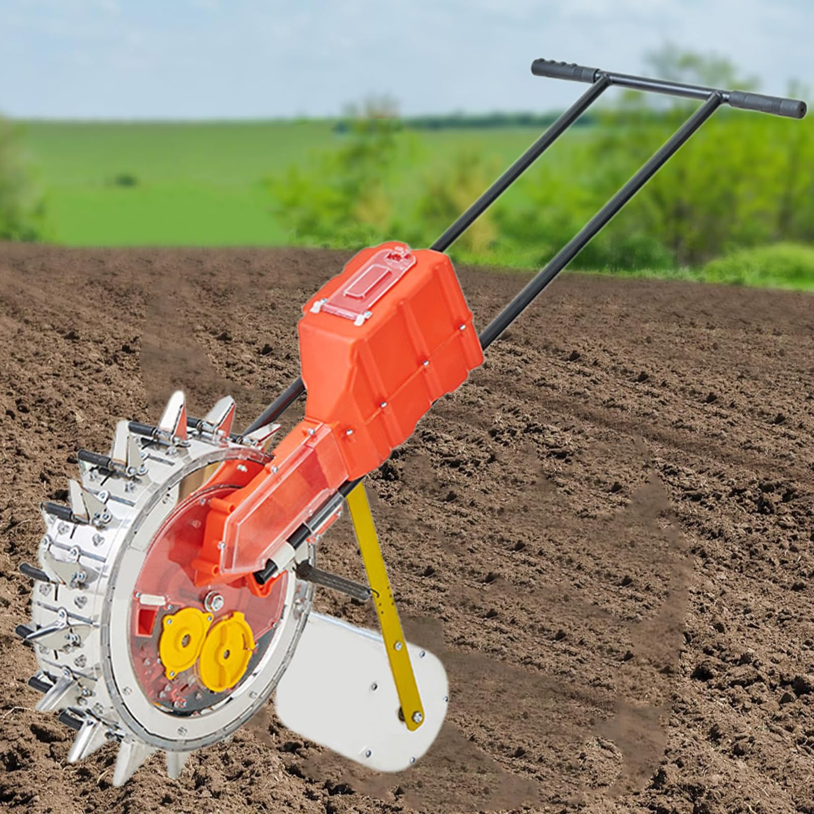 Sembradora Sembradora de Trigo de Empuje Manual, Sembradora de Jardín de Precisión de Metal, Sembradora de Maní de Soja de Algodón de Maíz Multifunción, para Jardín Agrícola, 16 Bocas
