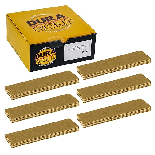 Dura-Gold Micro hojas de papel de lija doradas de 1 x 4 pulgadas, grano 60 (caja de 30) - Parte trasera de gancho y bucle, carpintería para muebles
