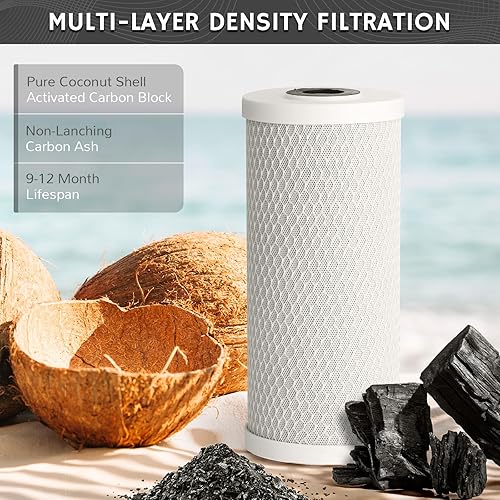 Miniatura 3 de Airthereal Filtro de agua de carbón activado CTO para toda la casa de 10 x 4.5 pulgadas, cartucho de repuesto de filtro de agua de 10 pulgadas para