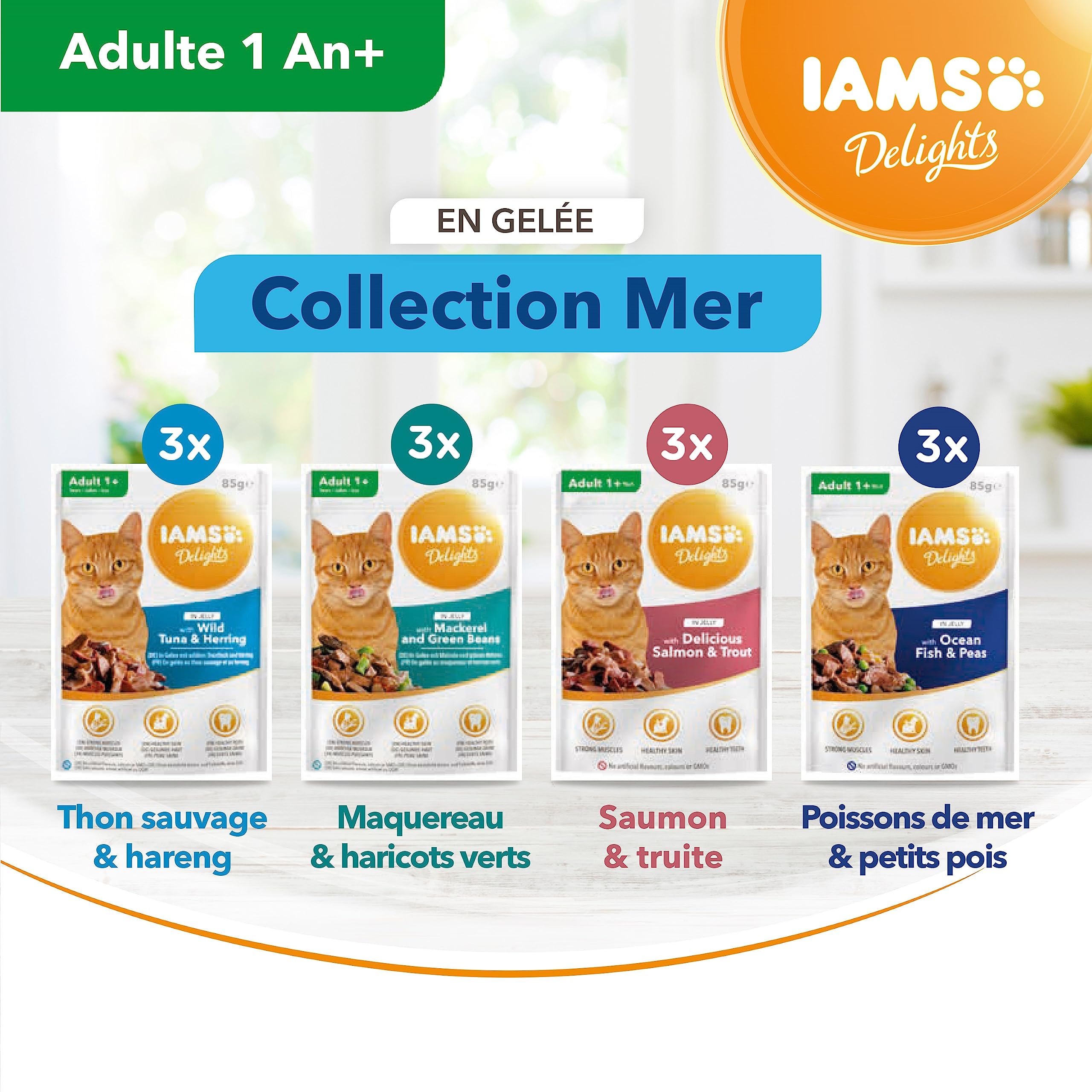 IAMS Chat Adulte Nourriture Humide en gelée Mer Sea Collection 12 sachets x 85g