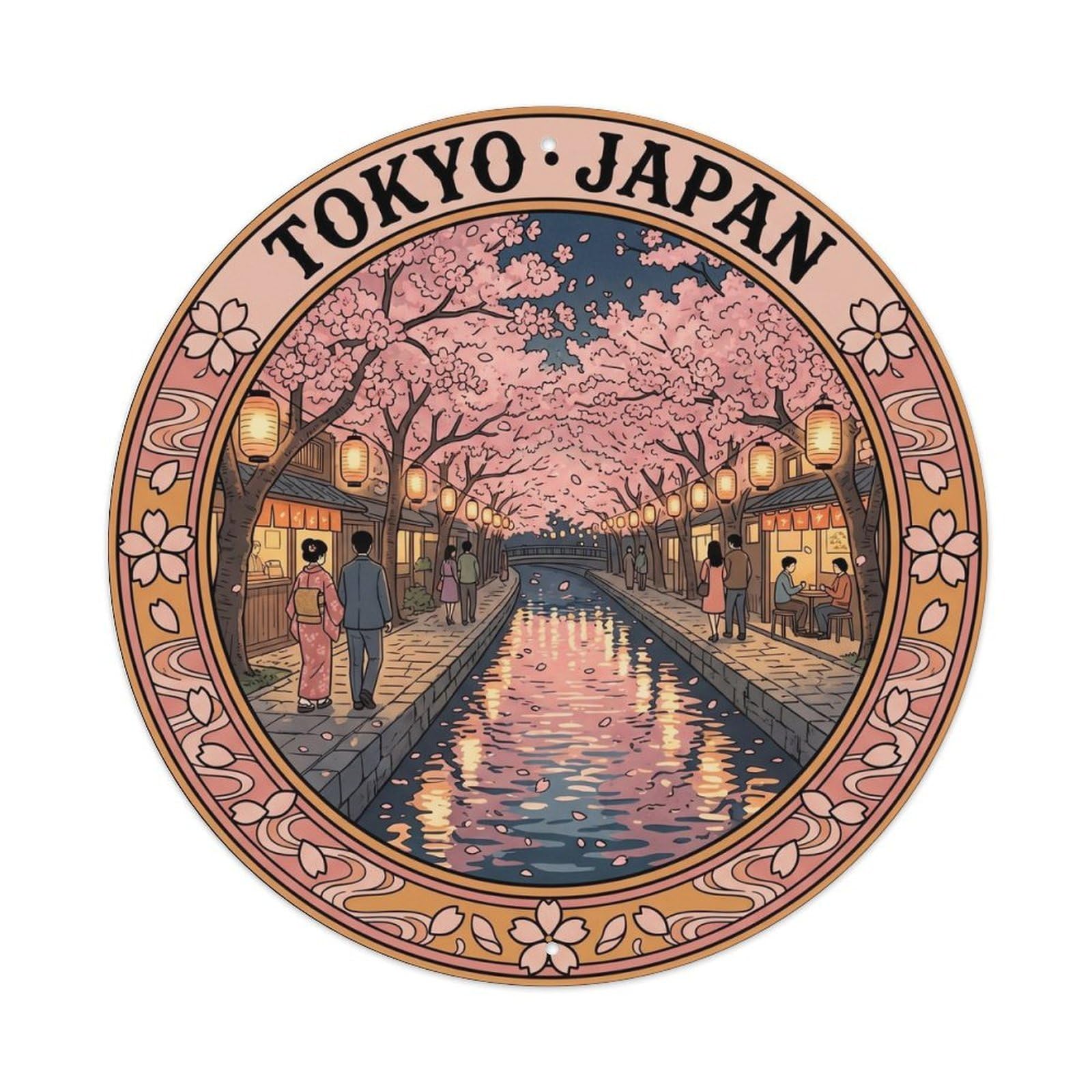 Tokyo Nakameguro Canal Cherry Blossom Lantern Nature Metal Tin Sign