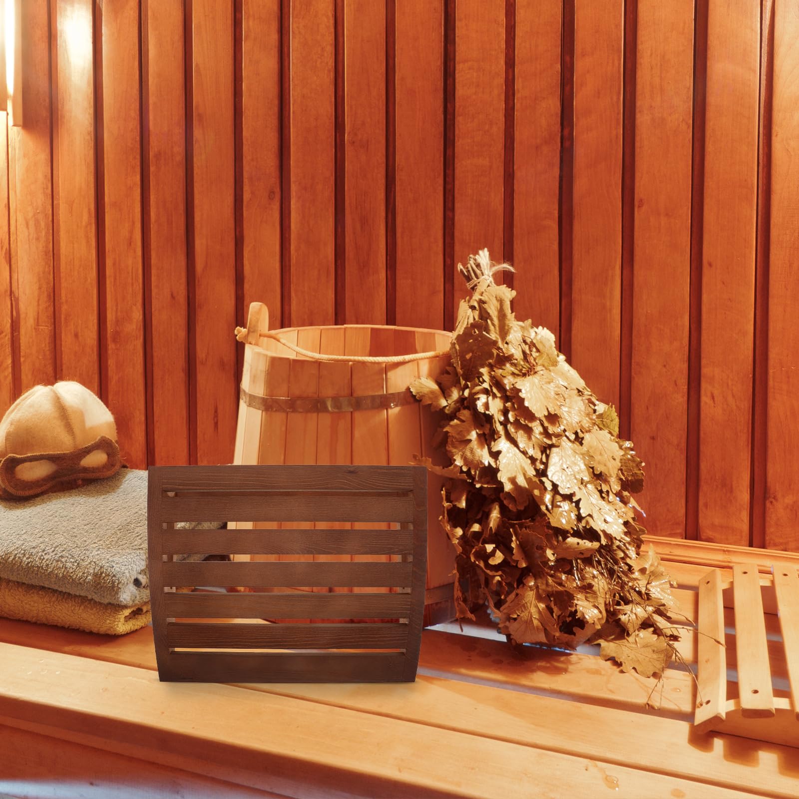Lurrose Oreiller Cervical pour Sauna en Bois Poli Fait Main, Appui-tête Ergonomique 38 X 30 X 7 Cm, Accessoire Respirant et Hypoallergénique pour Spa, Hammam, Détente et Repos Prolongé