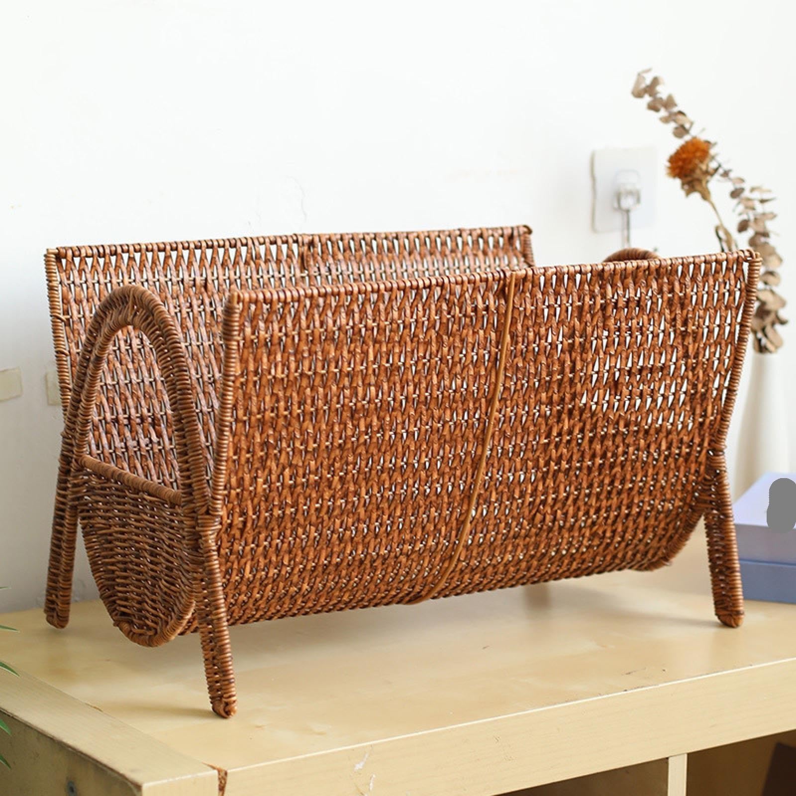 Porte-revues en rotin tissé à la main Panier de rangement livres Imitation rotin porte-revues tissé à la main for ferme dortoir essentiels fichiers salon Pour magazines, livres