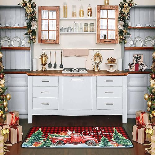 Miniatura 9 de Juego de 2 alfombras y tapetes de cocina de Navidad, decoraciones navideñas para el hogar, tapete de cocina navideño, decoración de Feliz Navidad,