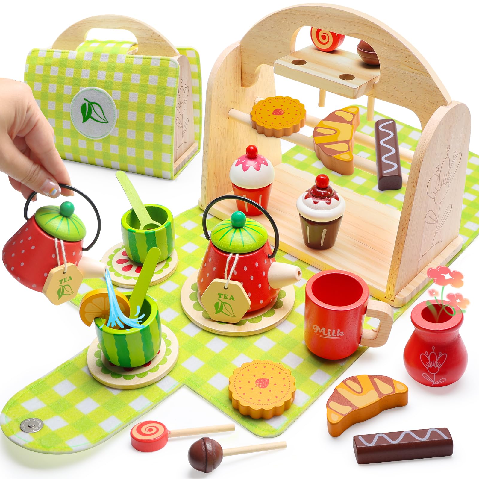 VBACALA Cafetière En Bois Pour Enfants – Avec Son, Boutons, Accessoires – Jeu De Rôle Montessori – Cadeau Garçons Et Filles