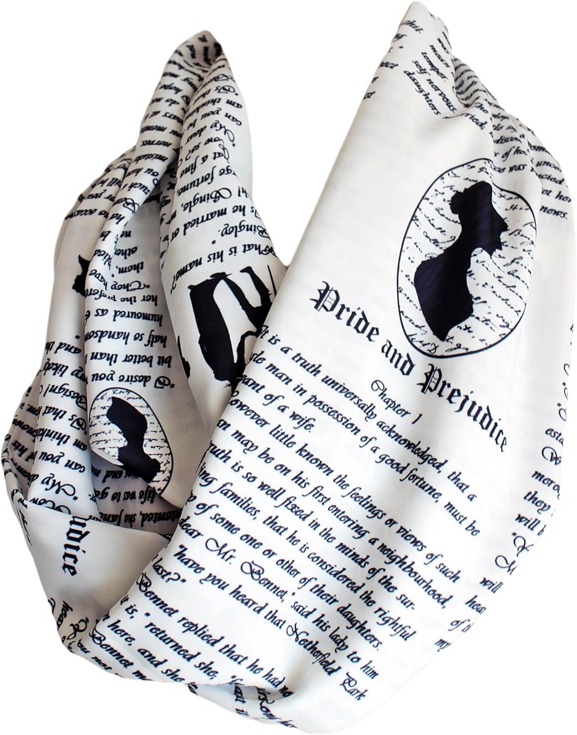 Etwoa Jane Austen Pride and Prejudice Book White Infinity Scarf Circle Loop Scarf