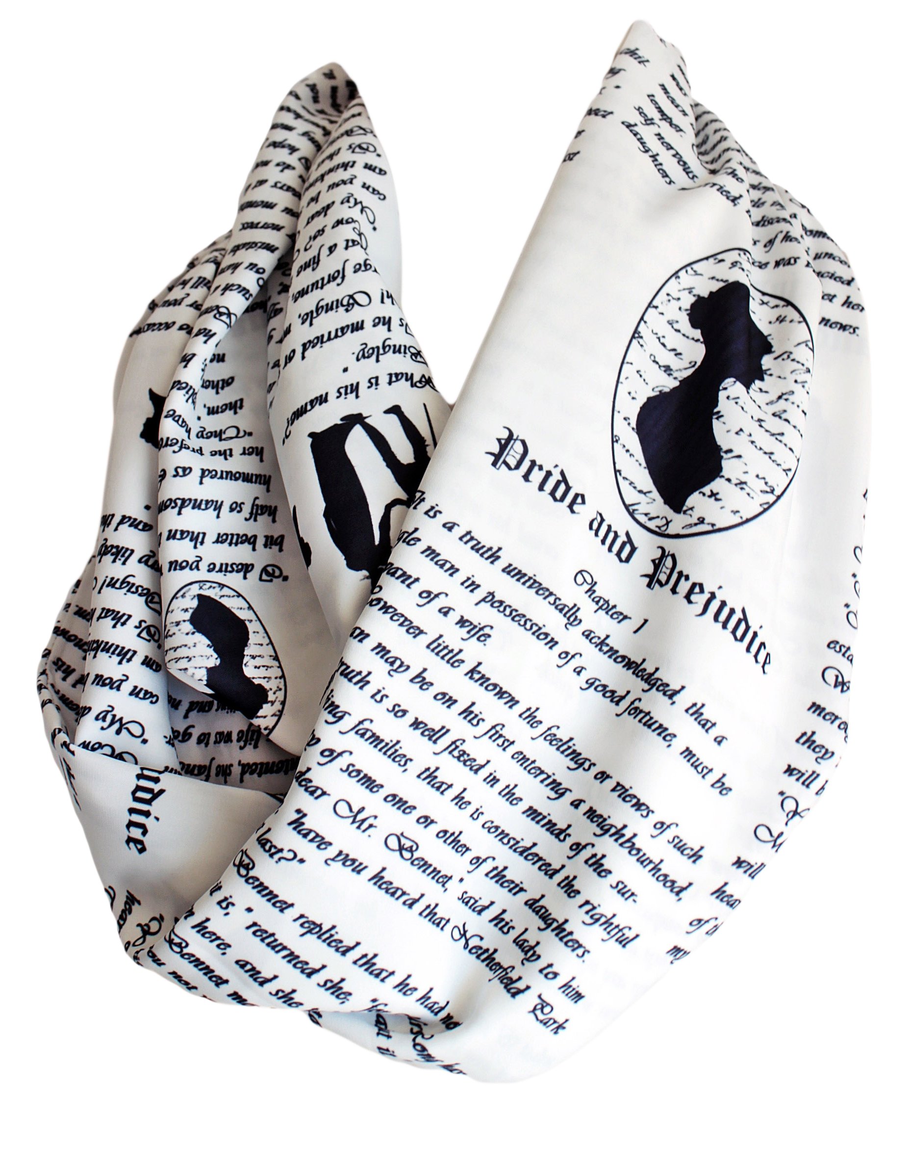 Etwoa Jane Austen Pride and Prejudice Book White Infinity Scarf Circle Loop Scarf