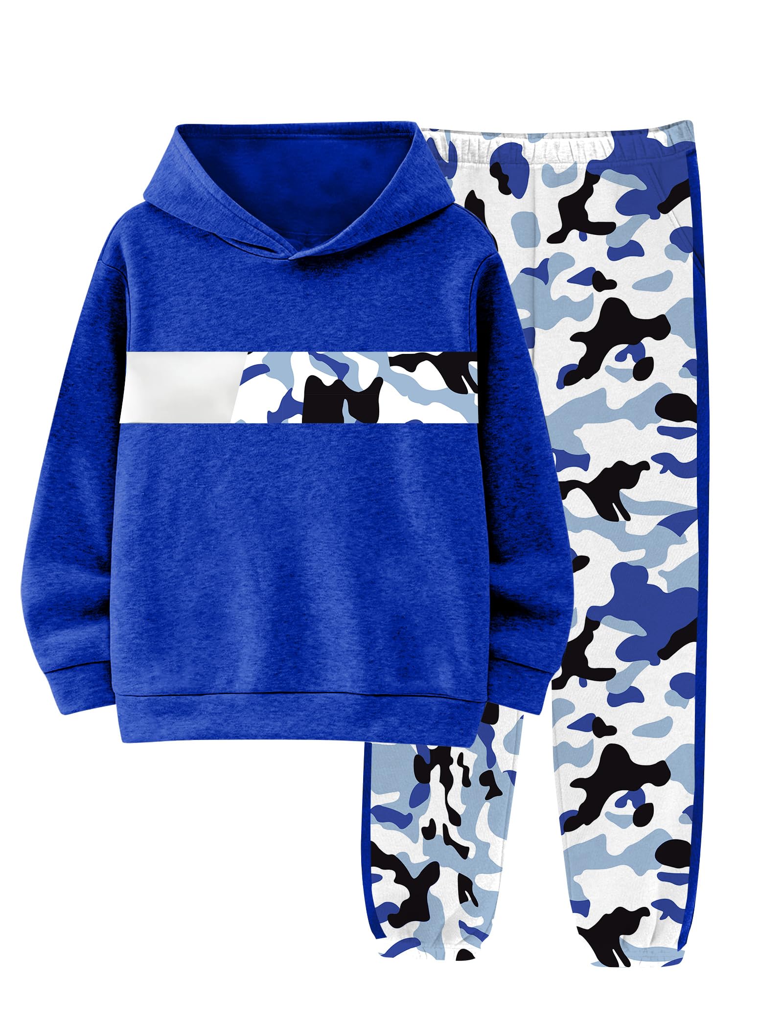 Boys Clothes Boy Outfits 2-Piece Long Sleeve Hoodie and Camouflage Pants Boys Fall Winter Clothes for 6-16 Years