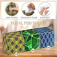 Vista 5 de 24 cajas de pañuelos, cajas de pañuelos faciales, cajas de pañuelos geométricos con diseño de flores, 2 capas, 80 hojas cada caja, pañuelos faciales
