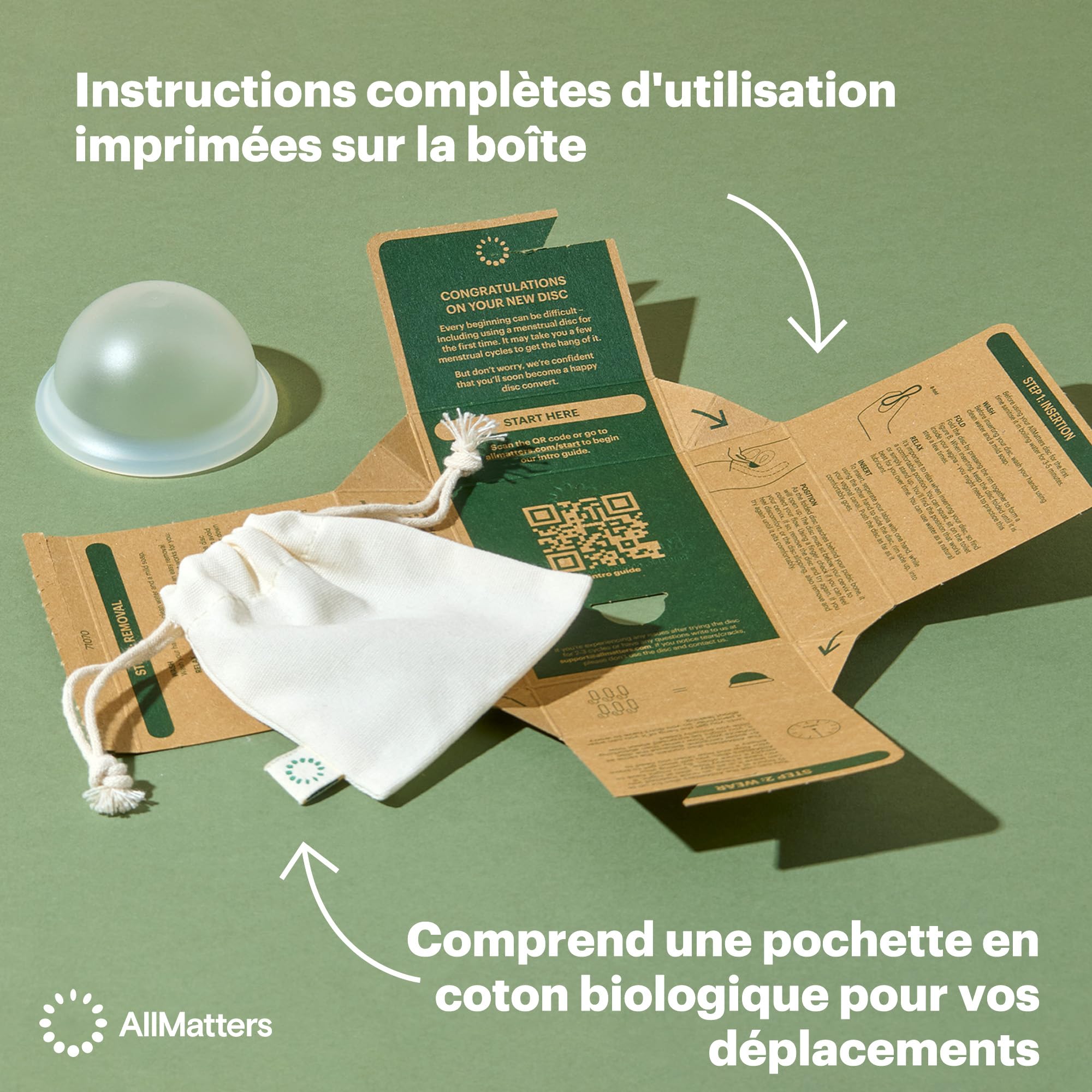 Disque menstruel AllMatters (anciennement Organicup). Une alternative réutilisable et confortable aux produits menstruels à usage unique. Peut contenir 6 tampons. 100% silicone de qualité médicale