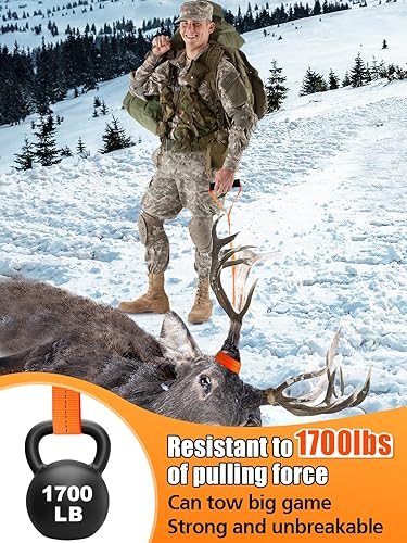 Vista 2 de PAMASE Cuerda de arrastre de ciervo de carga de 1700 libras, correa de accesorios de equipo de caza para hombres y mujeres, cazador, ciervo, madera