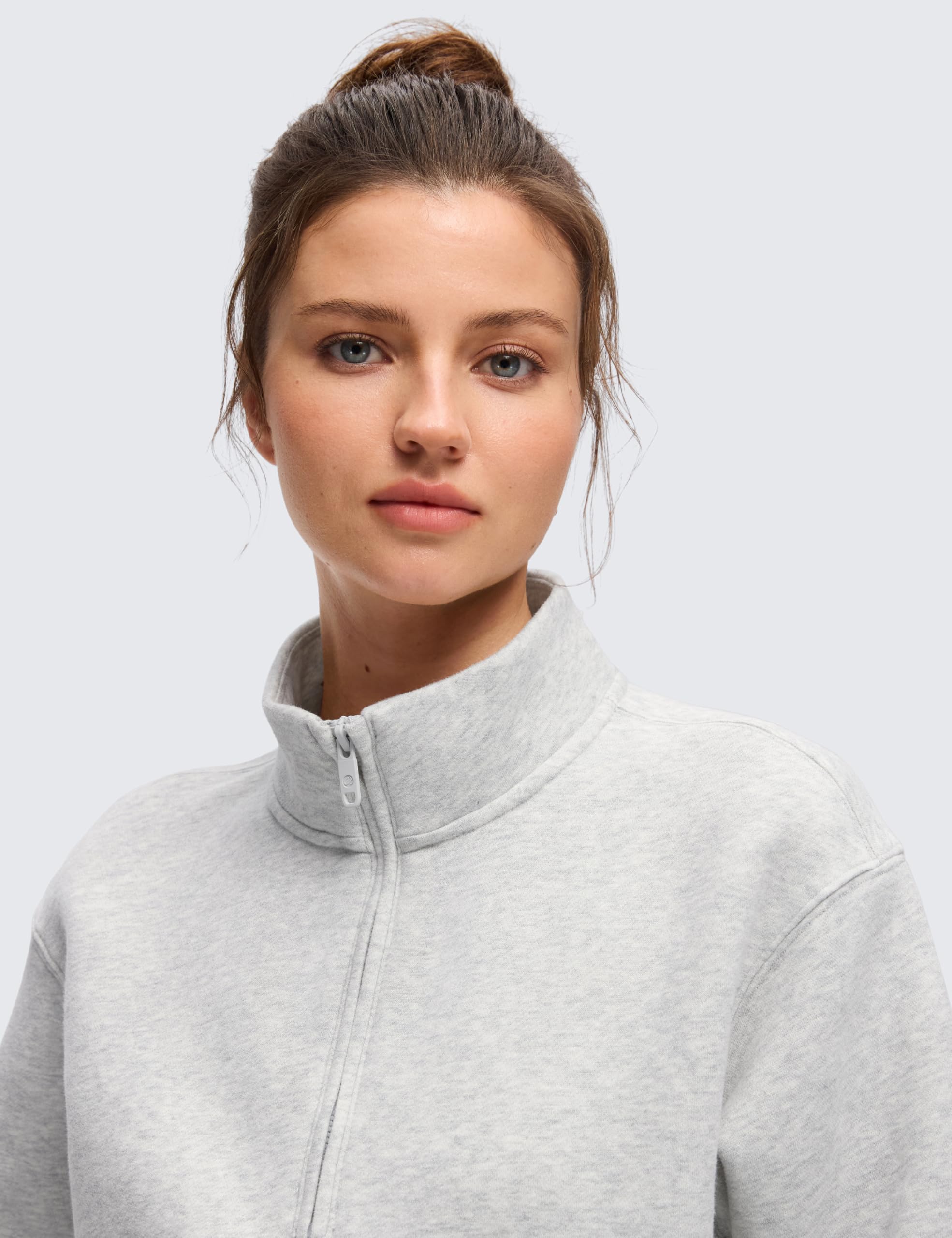 CRZ YOGA Felpa da Donna con Fodera in Pile Mezza Zip Collo a Imbuto Pullover Maniche Lunghe Allenamento Casual