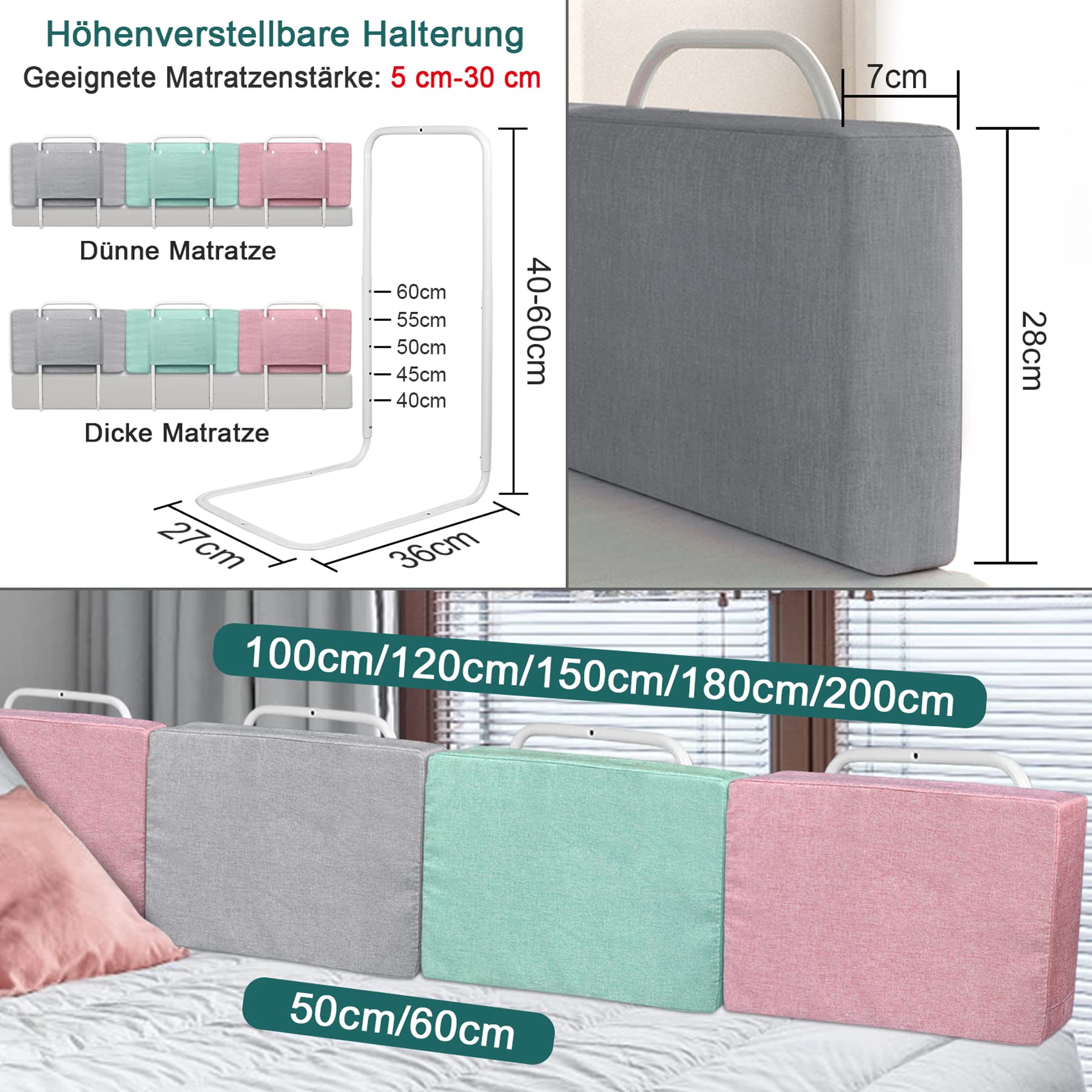 Froadp 50cm Lettino Laterale Anticaduta Sponda Letto Soft Pack per Bambini in Lino Ringhiere per Bambini Sponda Letto Portatile Regolabile in Altezza Protezione Bordo Letto per Lettino(Grigio Lino)