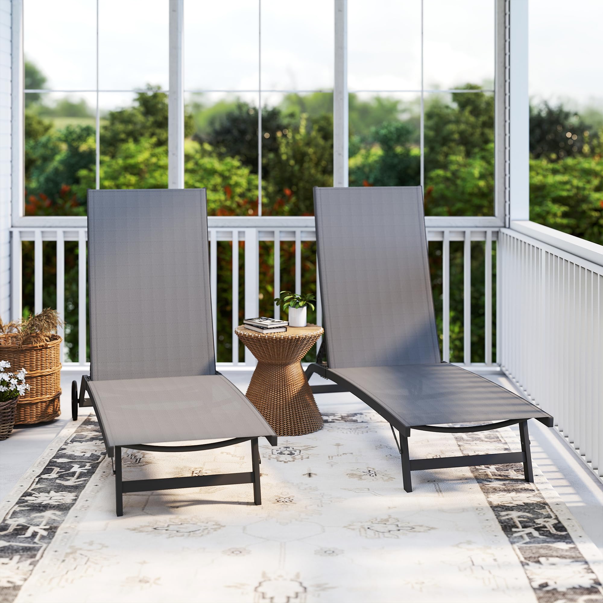 Outsunny Pack de 2 Tumbonas de Jardín Exterior Tumbonas Reclinables de Aluminio con Respaldo Ajustable de 5 Niveles y Ruedas para Playa Piscina 165x66x102 cm Gris Oscuro