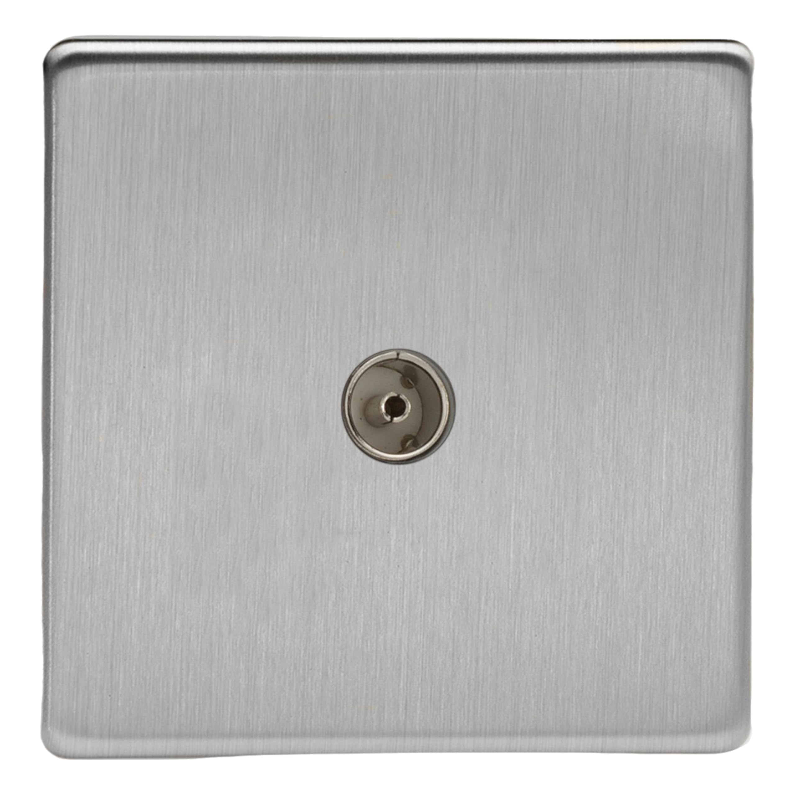 Varilight Single TV Socket Co-Axial - Screwless Brushed Steel, 86x86x23mm