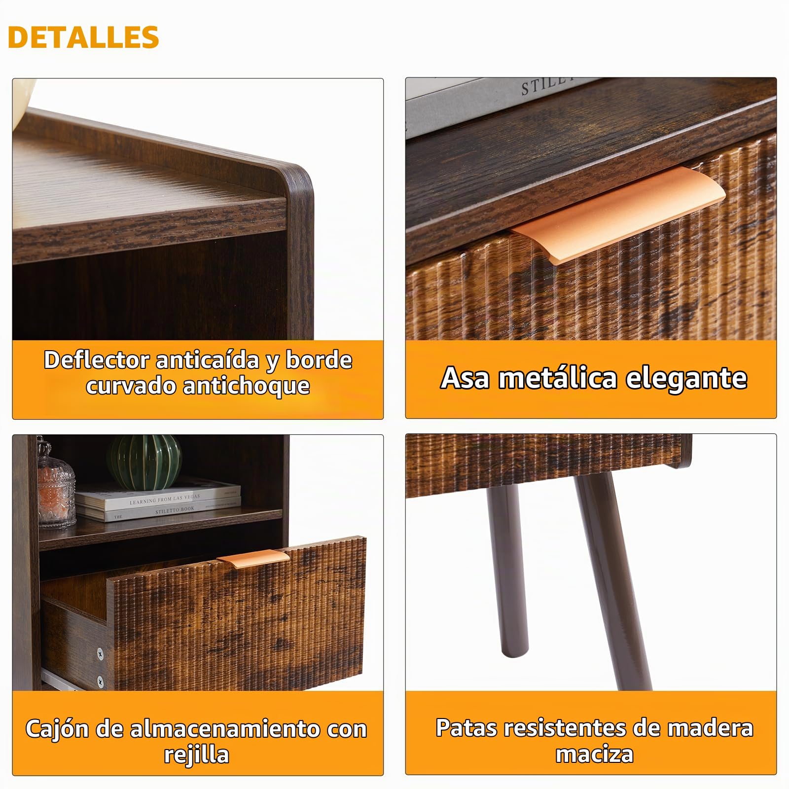 Aibiju Mesita de Noche Moderna con Cajón, Mesa Auxiliar Pequeña para Dormitorio, Mesita de Noche de Mediados de Siglo con Estante Abierto, Marrón Rústico YD-TM061H1