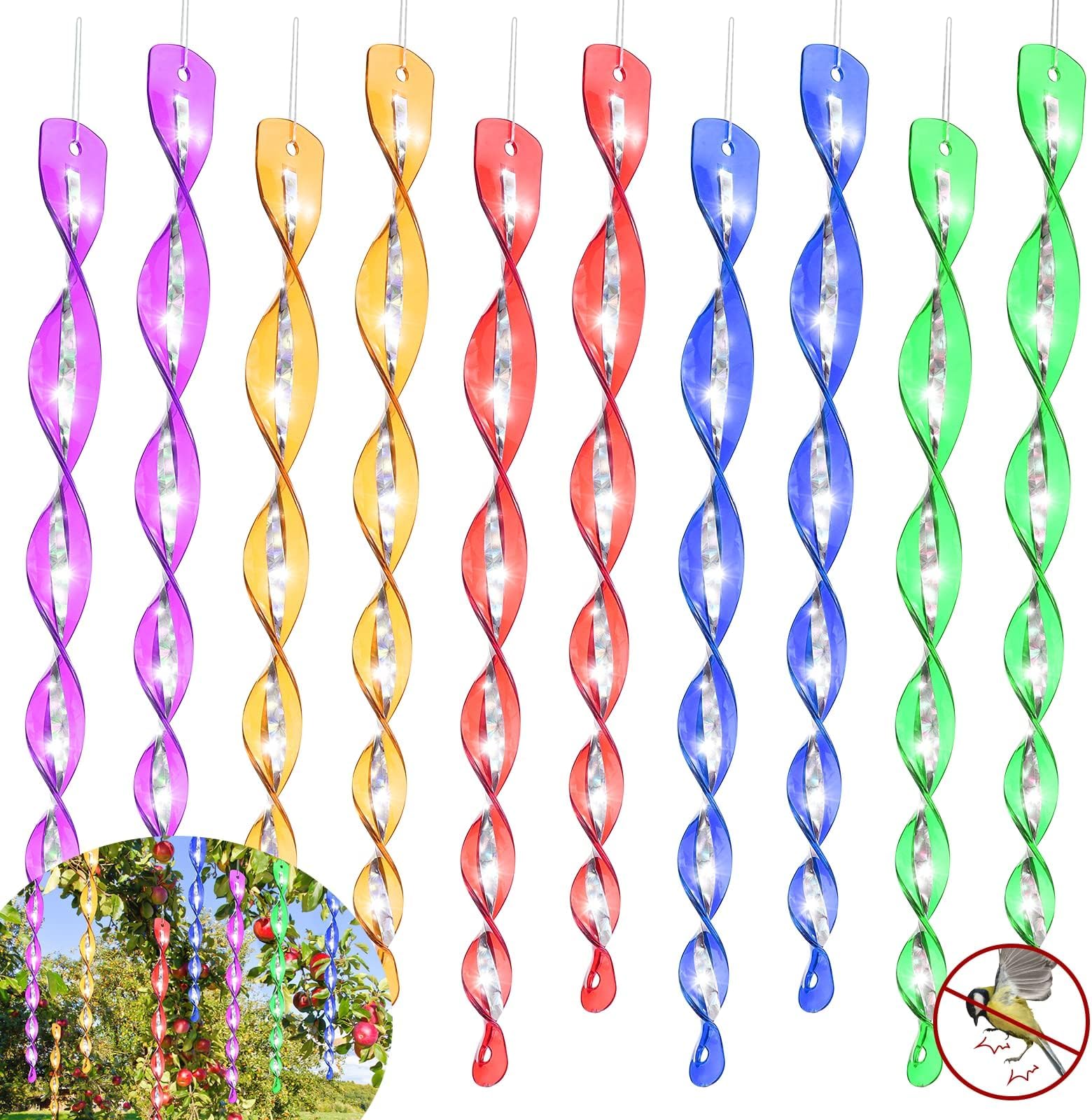 BIGTHREE® Bird Deterrent Rods, 10 Pcs Reflective Bird Scarer Devices, 5 Colors Bird Repellent Rods, Pigeon Deterrent to Keep Birds Away From Garden Fruit Trees Patio Yard Windows(30cm)