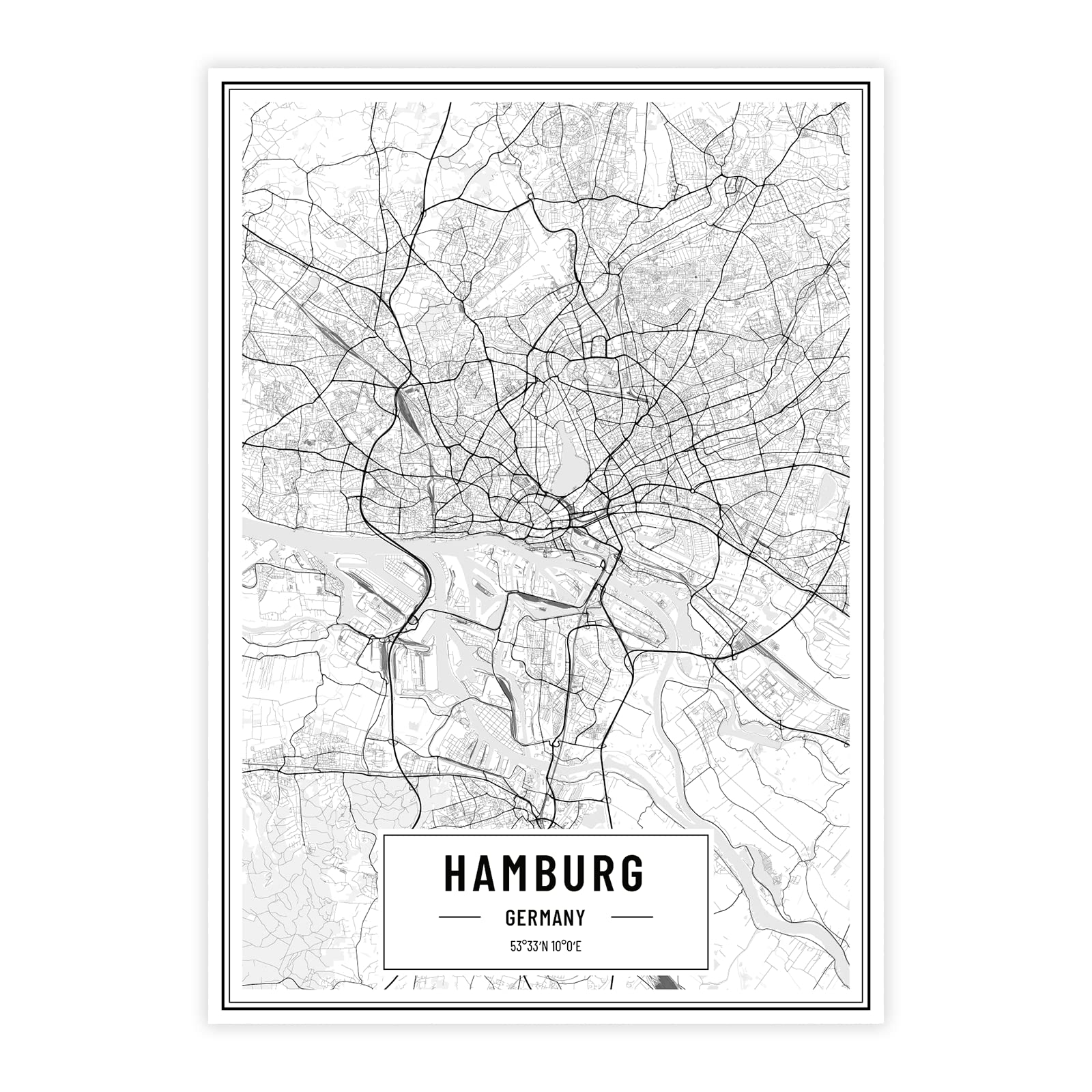Petra Pan Hamburg City Poster in Black and White · Wall Picture with City Map · DIN A3 (29.7 x 42 cm) · Decoration or Gift Idea · Var. D