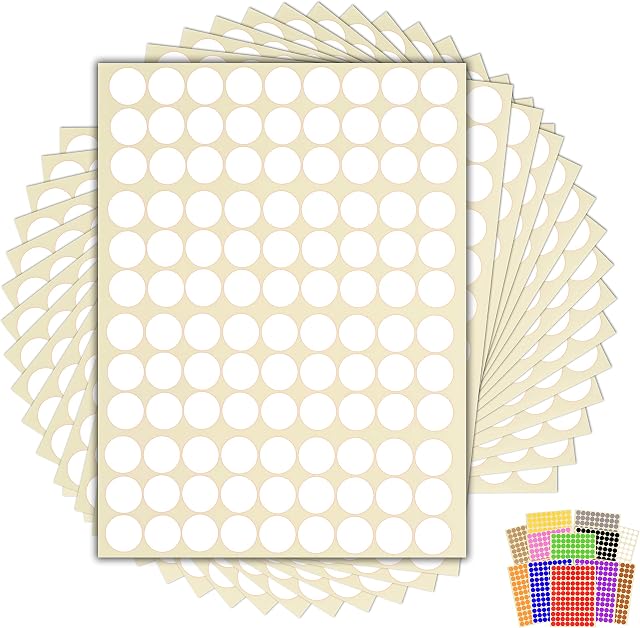 1,620 x White Sticky Dots - 16mm - Round Colour Coding Dot Stickers - 15 Sheets