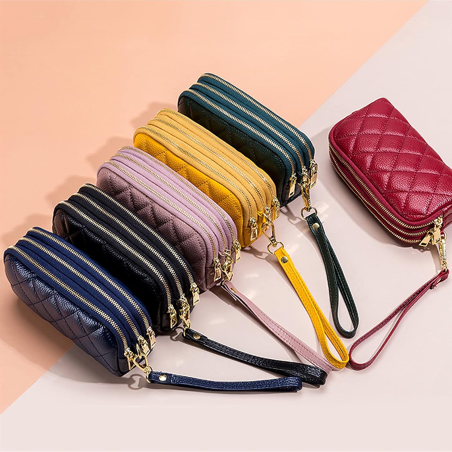 PORRASSO Genuine Leather Coin Purse Change Pouch Clutch Wrist Bag Portable Credit Card Holder Multifunction Key Case Wallet for Men Women White