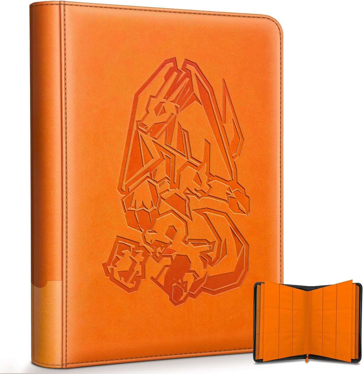 Card Binder for Pokemon Cards, 9 Pocket 540 Cards Trading Card Games Collection Holder Book Folder with Customizable Label Slot and Side-Loading Sleeves (Orange)