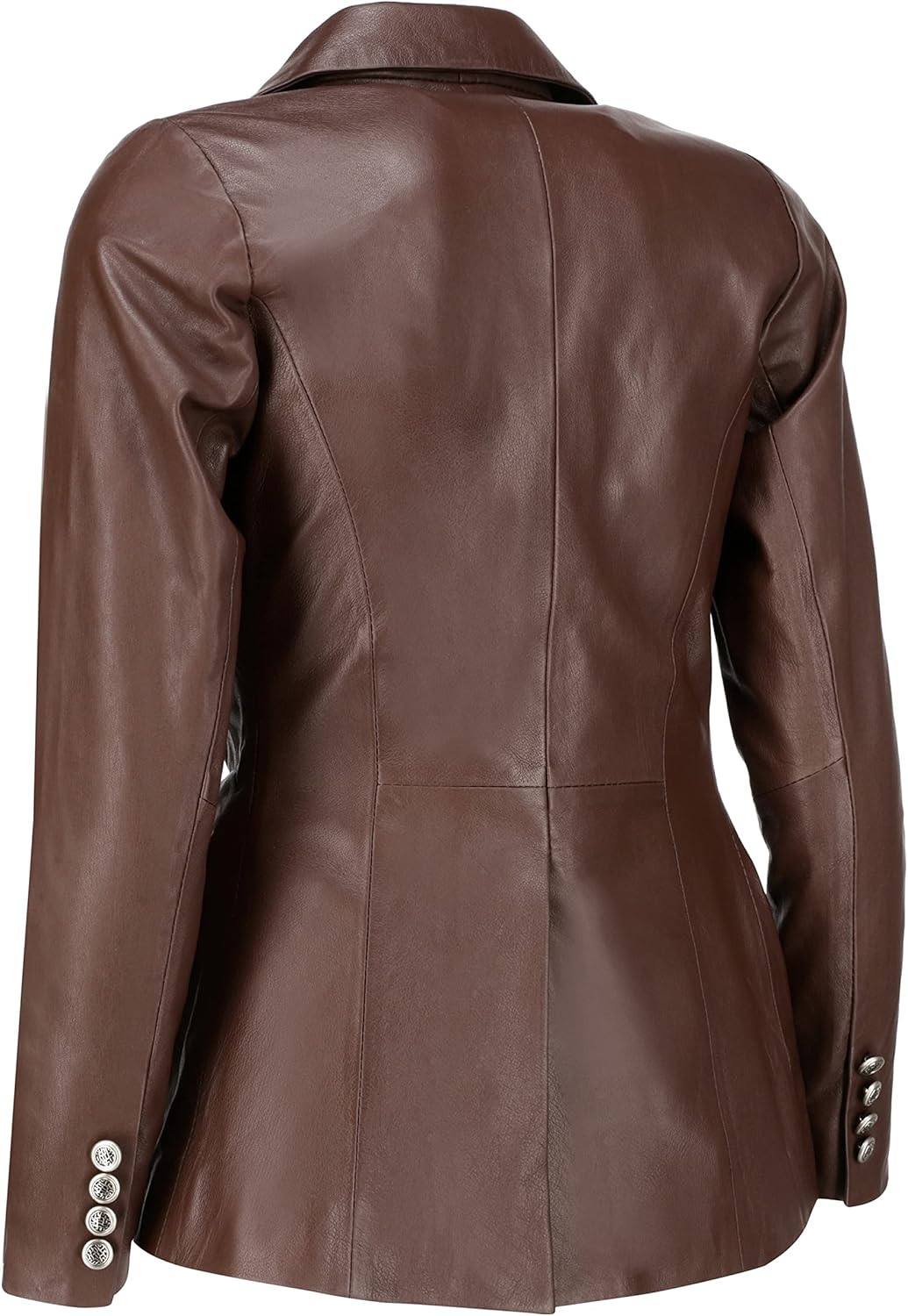 Jild Double Breasted Fancy Buttons Lambskin Leather Blazer Women - Kim Kardashian Long Sleeve Coat Style Leather Jacket Women - Image 2
