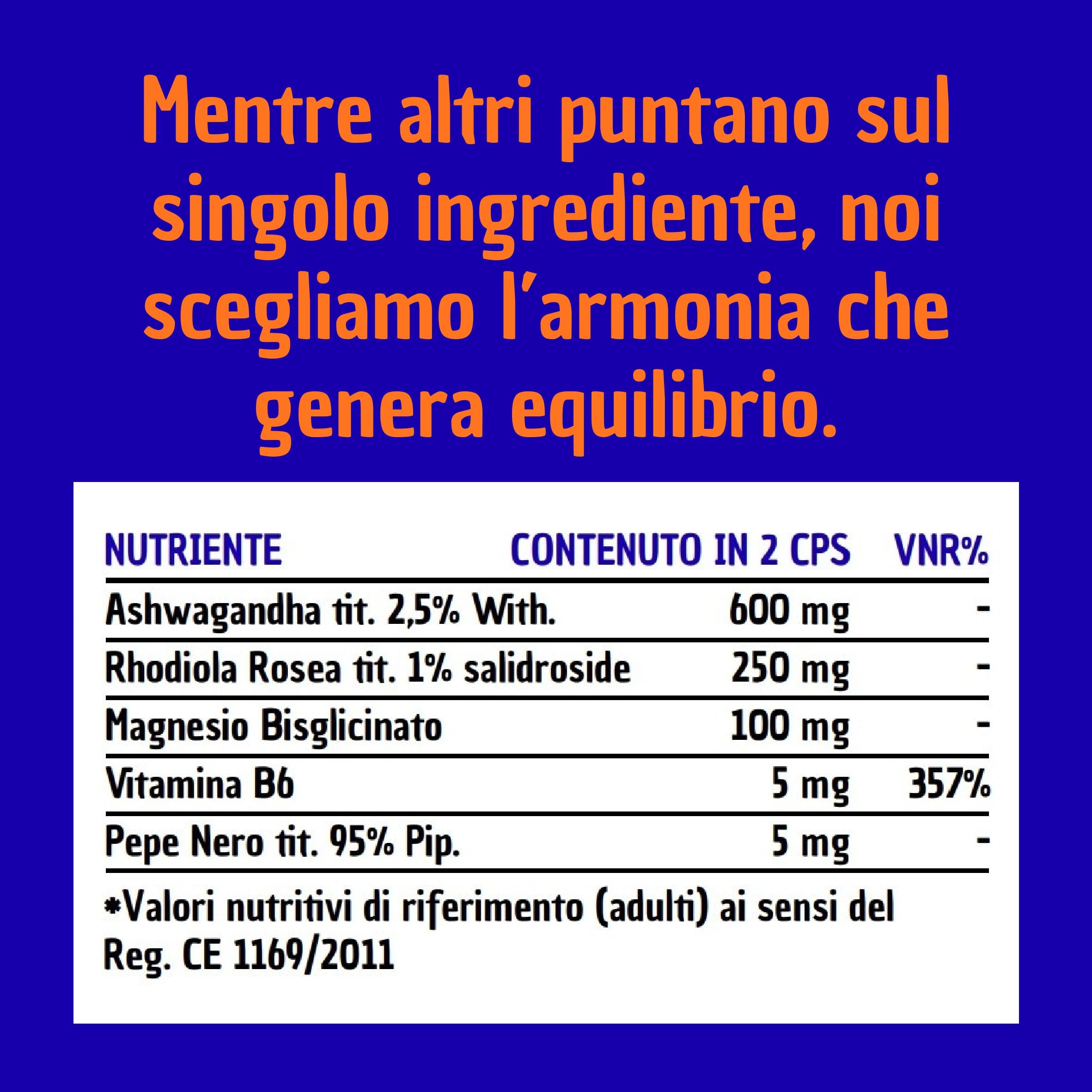 ASHWAGANDHA & RHODIOLA con Magnesio e Vitamina B6 (120 Capsule) – Tripla Azione Naturale per Vitalità, Equilibrio dell’Umore e Serenità Mentale – Made in Italy.