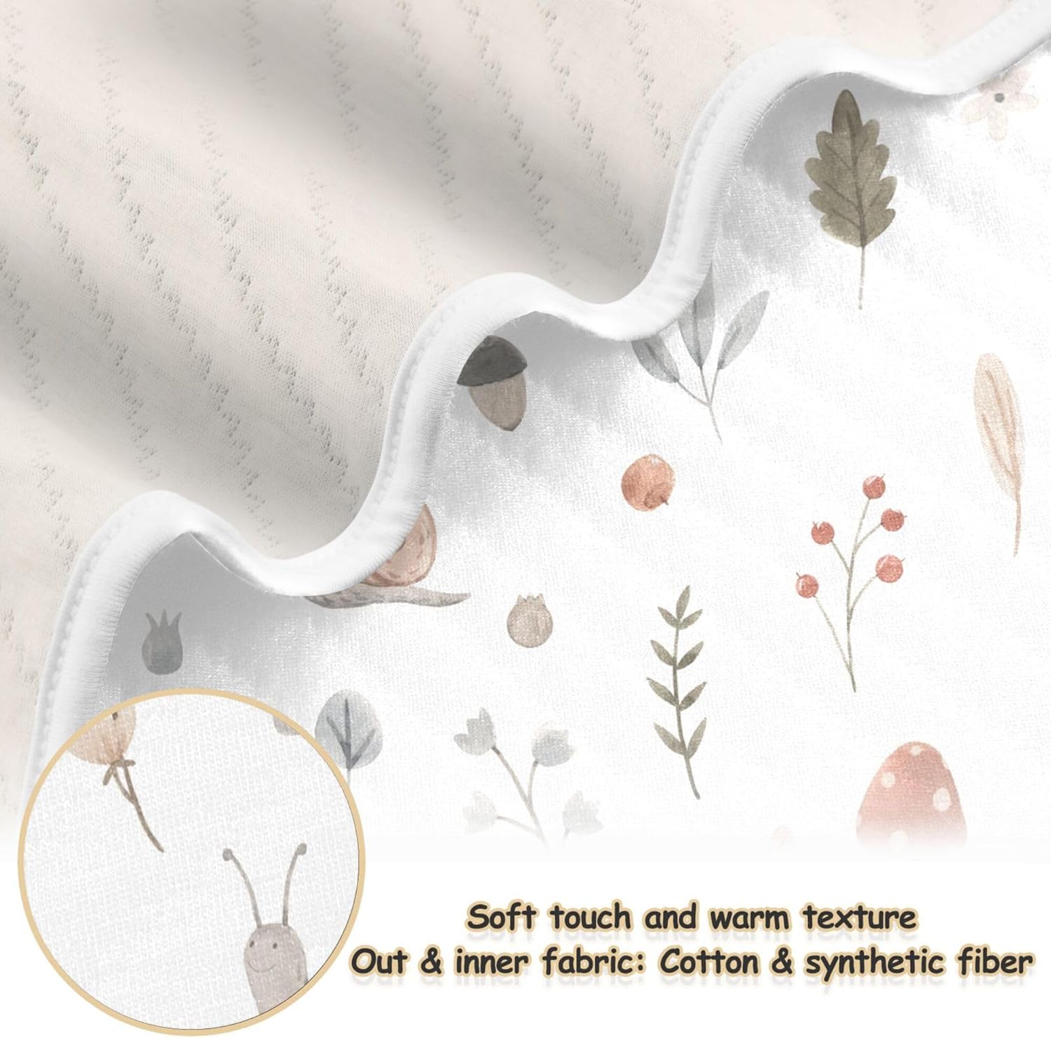 Qilmy Mushroom Snail Baby Blanket for Boys Girls Kids with Soft Cotton, Cute Cozy Warm Nursery Receiving Swaddle Blanket for Toddler Infant Crib, 30 x 40 Inch - Image 2