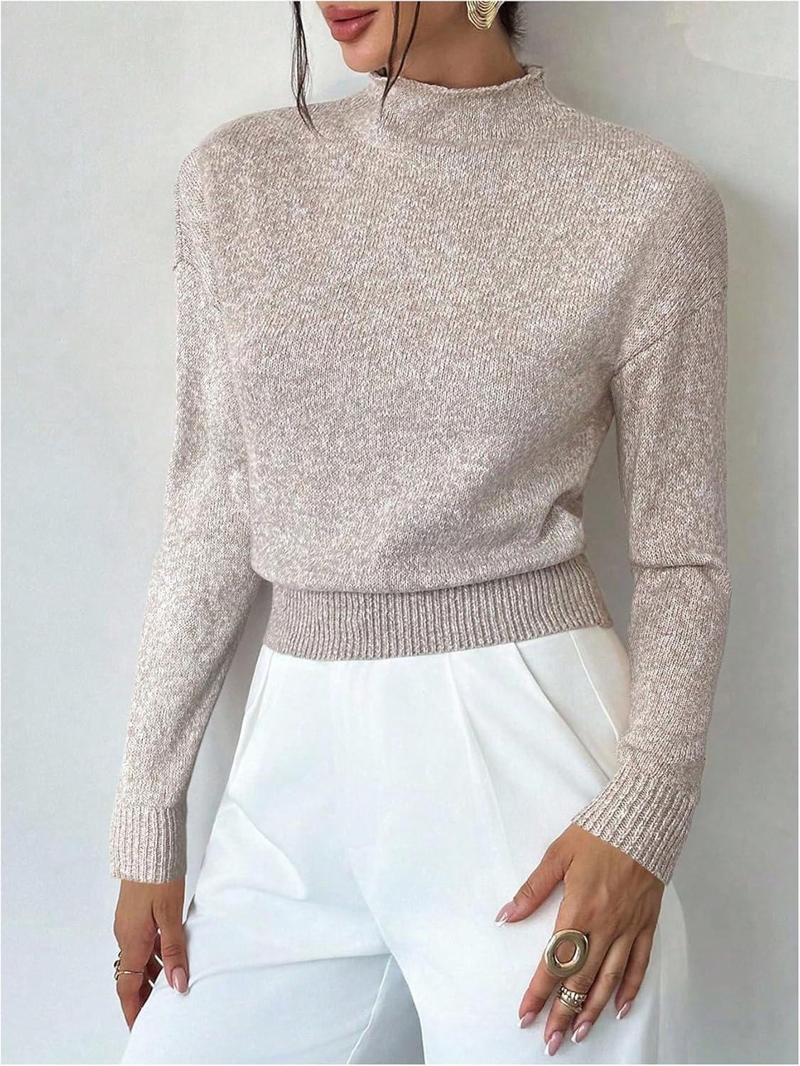 Verdusa Women's Mock Neck Tops Old Money Clothes Cozy Sweaters Elegant Trendy Knit Pullovers Basic Tops - Image 6