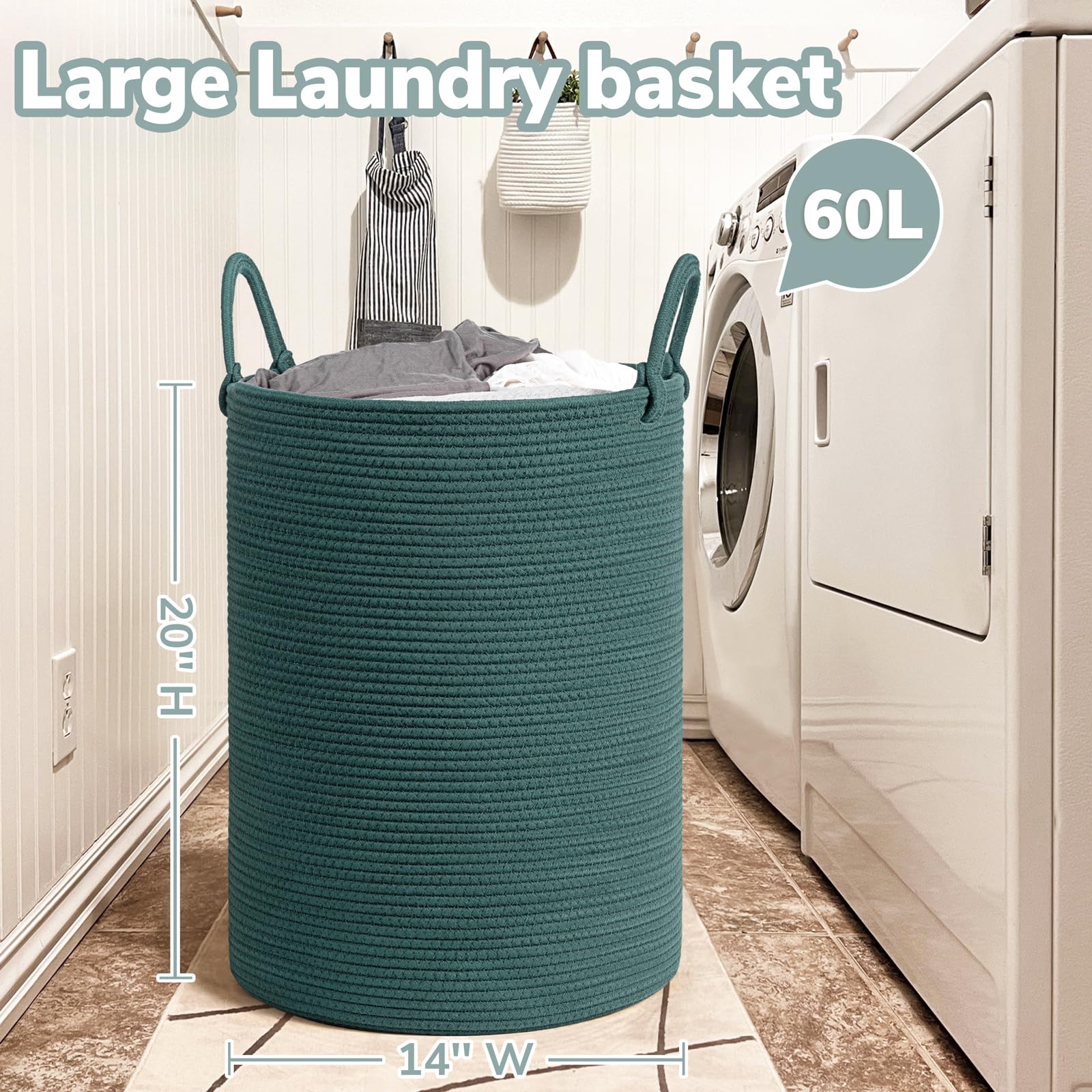 Laundry Basket, Laundry Hamper, Dirty Clothes Basket, Woven Rope Storage Baskets - Image 3