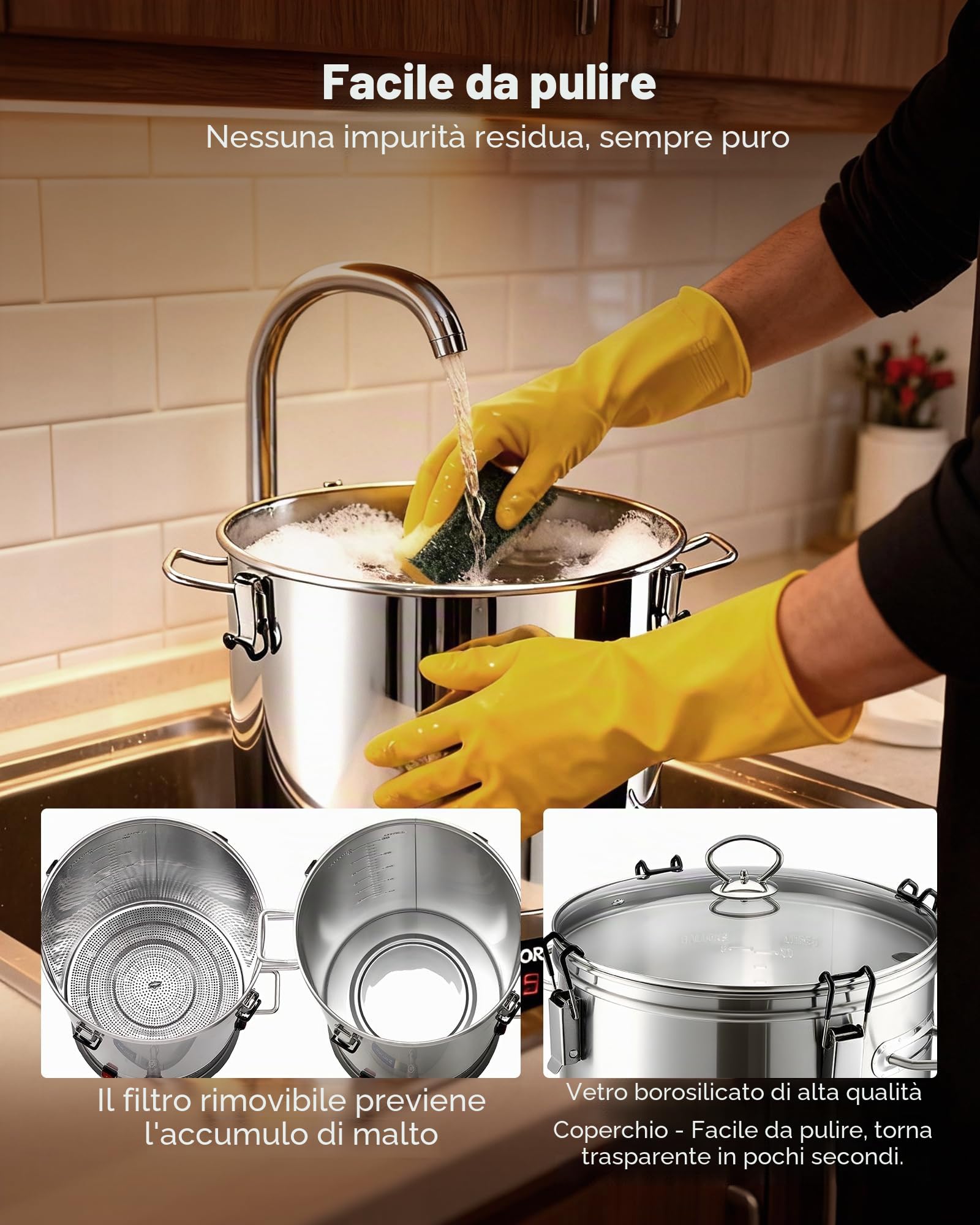 VEVOR Sistema di Attrezzatura Elettrica per Produzione di Birra, Bollitore per Birra 30 litri Uso Domestico, Cuocitore di Mosto con Canna Interna Maniglia Rubinetto, Kit Utensili per Homebrewing