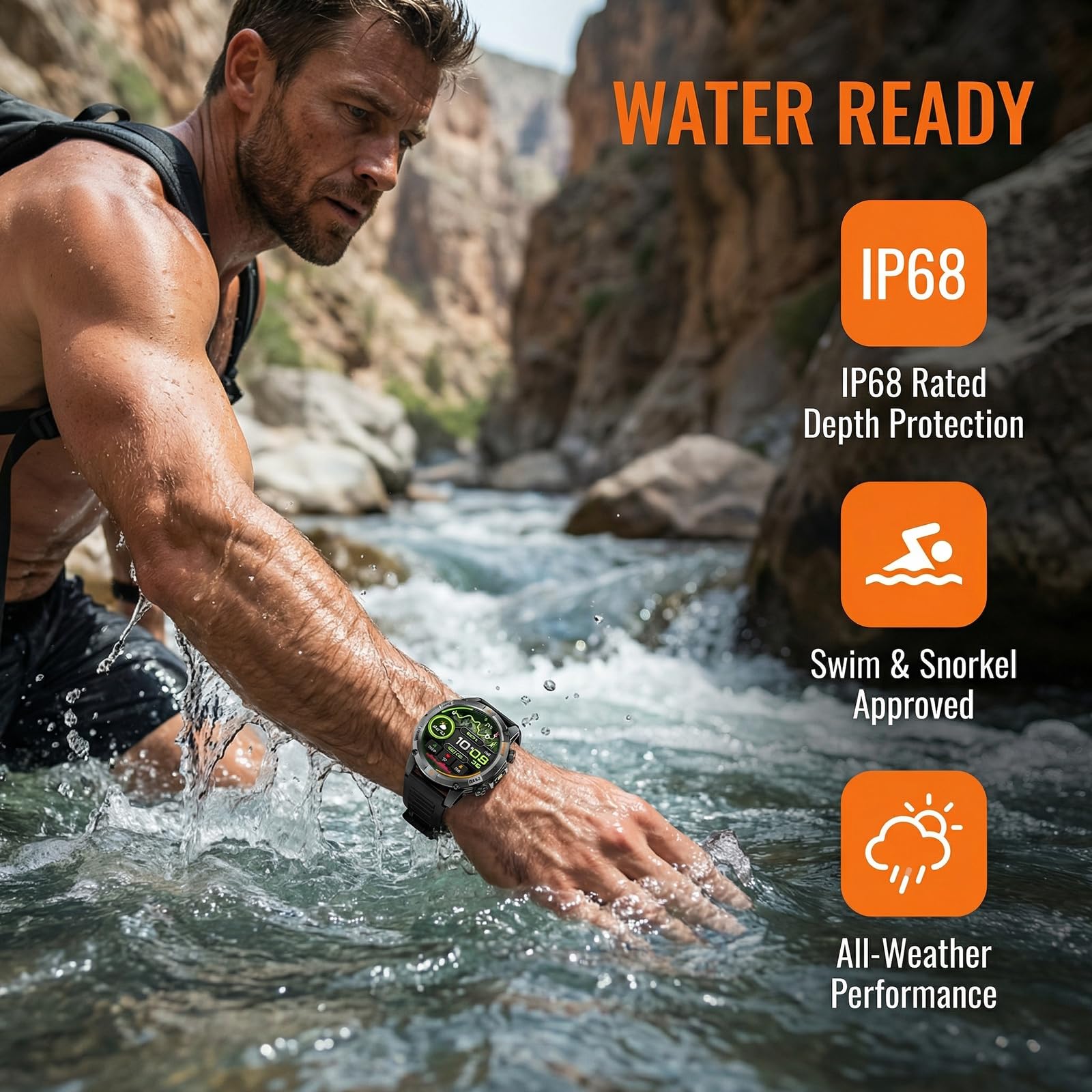 Smart Watch da uomo con batteria di 7 giorni e GPS integrato, orologio fitness rotondo da 1,44 pollici, cardiofrequenzimetro/SpO2/monitoraggio del sonno, impermeabile IP68, compatibile con