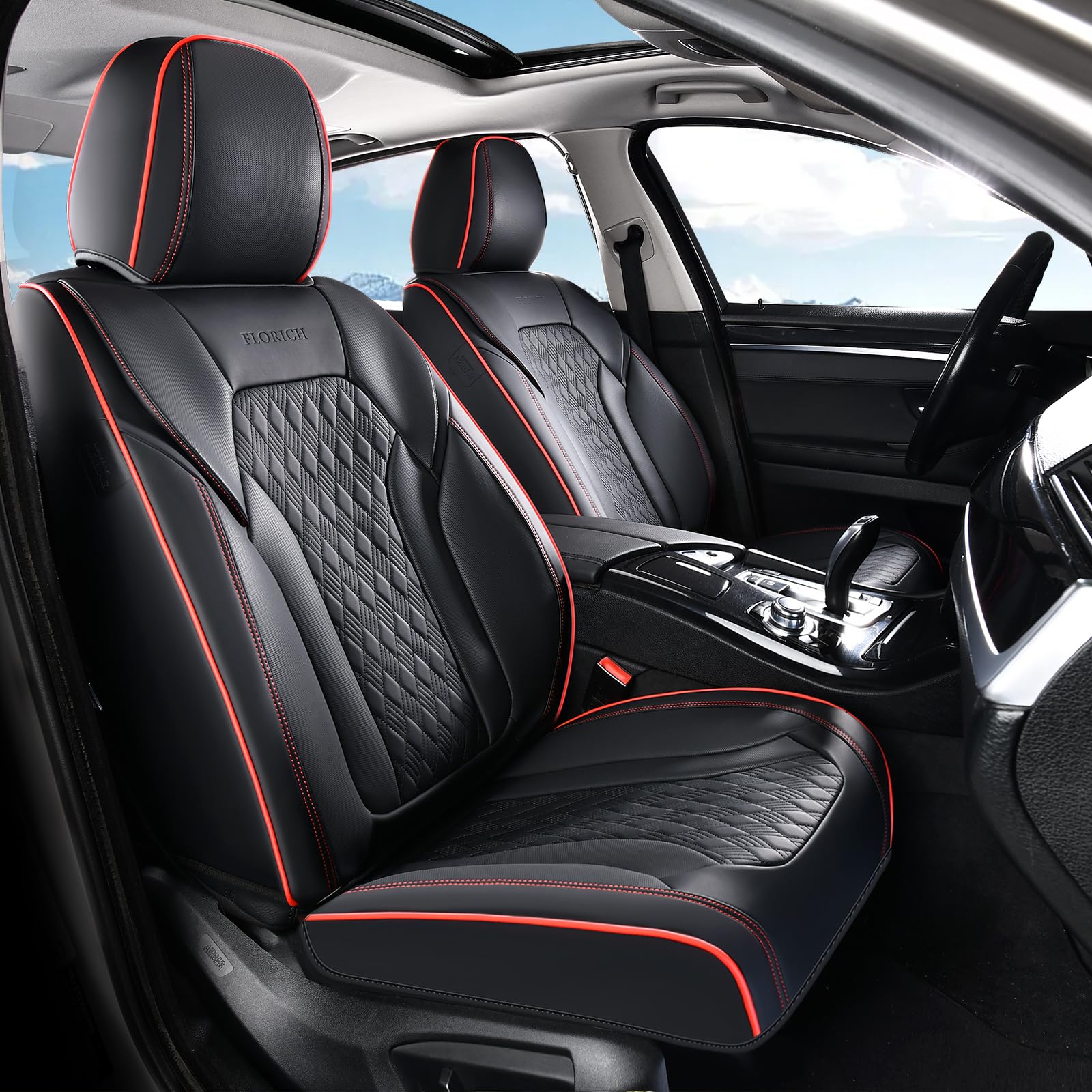 Seat Covers, Car Seat Covers Full Set, Luxury Nappa Leather Seat Covers, Breathable and Waterproof Car Seat Protector 5 Seat, Automotive Seat Covers Universal Fit for Most Cars-Black&amp;Beige