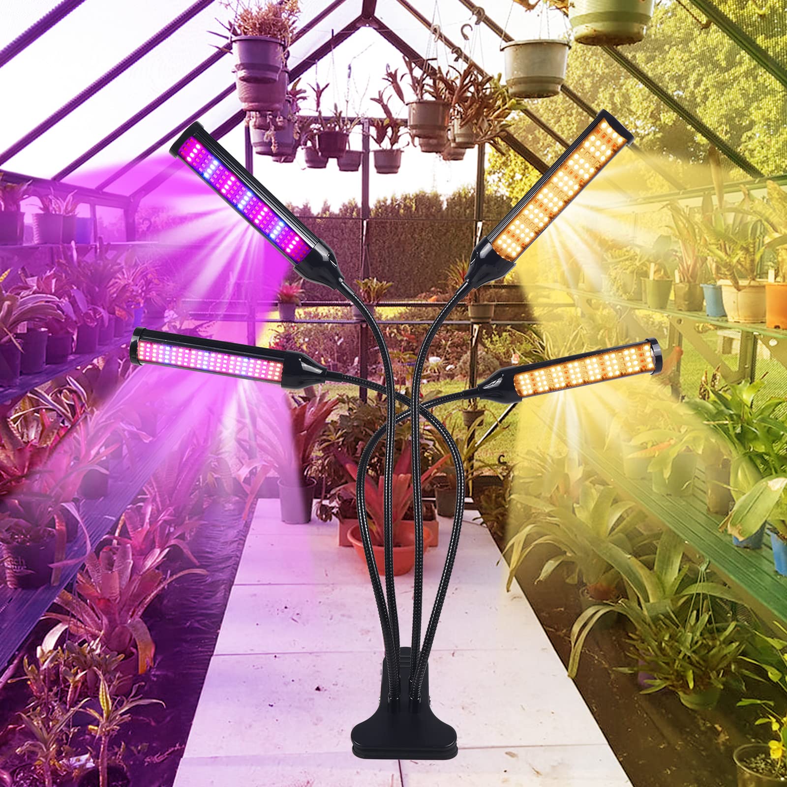 植物育成ライト　4ヘッド　LED 成長促進　観葉植物育成　調光機能タイマー付 Amazon.co.jp: 植物育成ライト 4ヘッド タイミング 調光調色可能 三つ