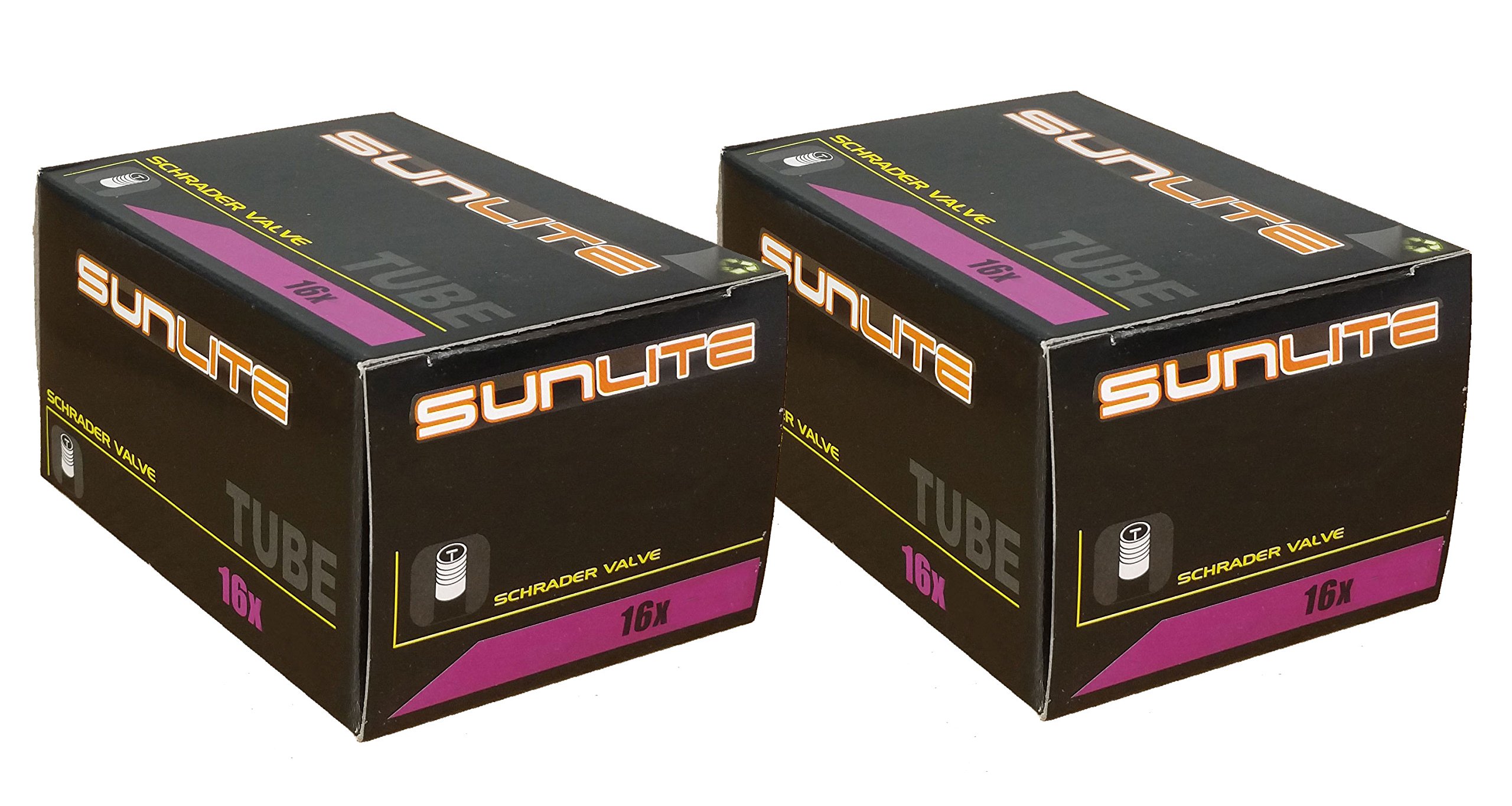 2 Pack - Tube, 16 x 1.95-2.125 32mm Reg Schrader Valve, Sunlite, Stroller, Youth Bike, Toddler Bike, Trailer.