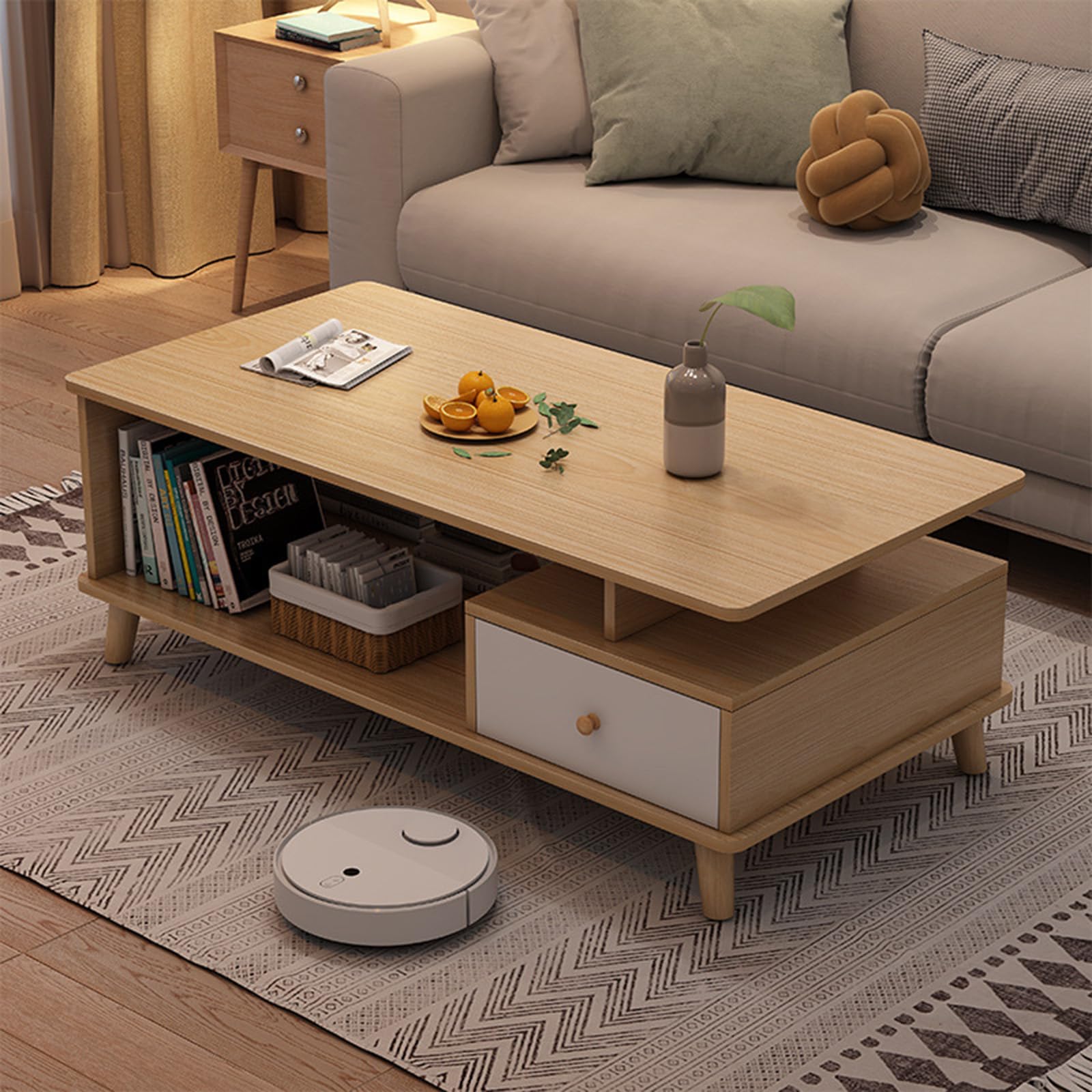 Amazon.co.jp: センターテーブル ローテーブル 収納付き 幅100cm 木製