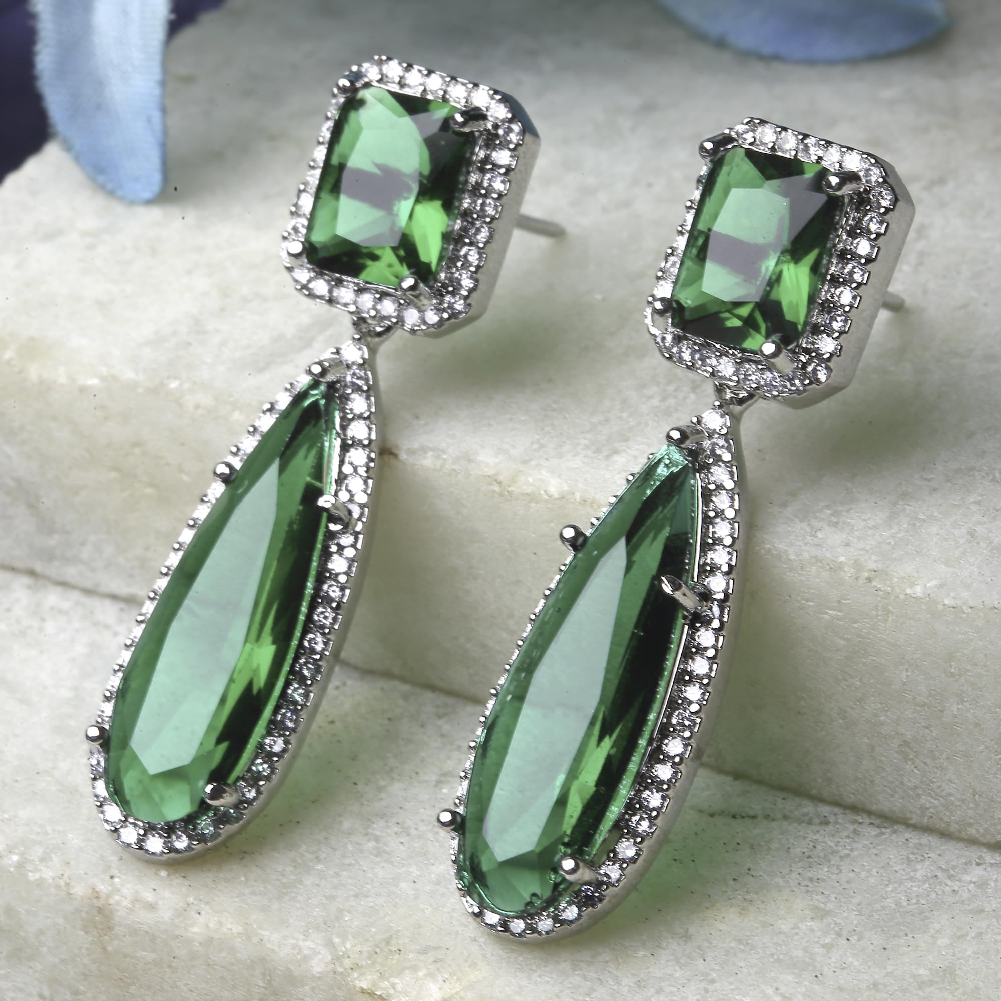 Teardrop Shaped Drop Earrings with American Diamond Studding