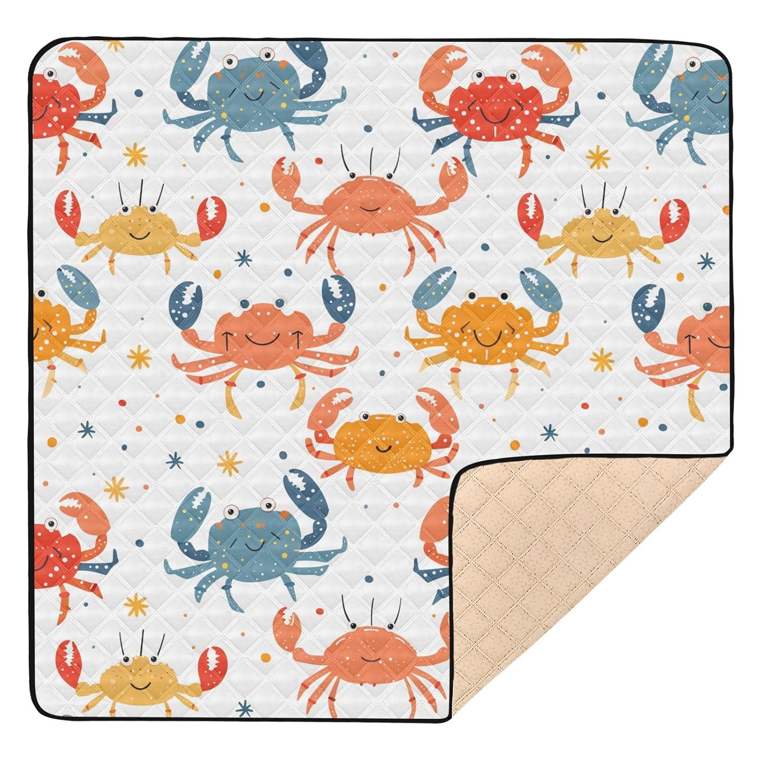 Baby Play Mat Beach Cute Crab 50 x 50 Playpen Mats for Floor Play Gym Crawling Mat Non-Slip Cushioned Baby Playmat for Infants, Babies, Toddlers