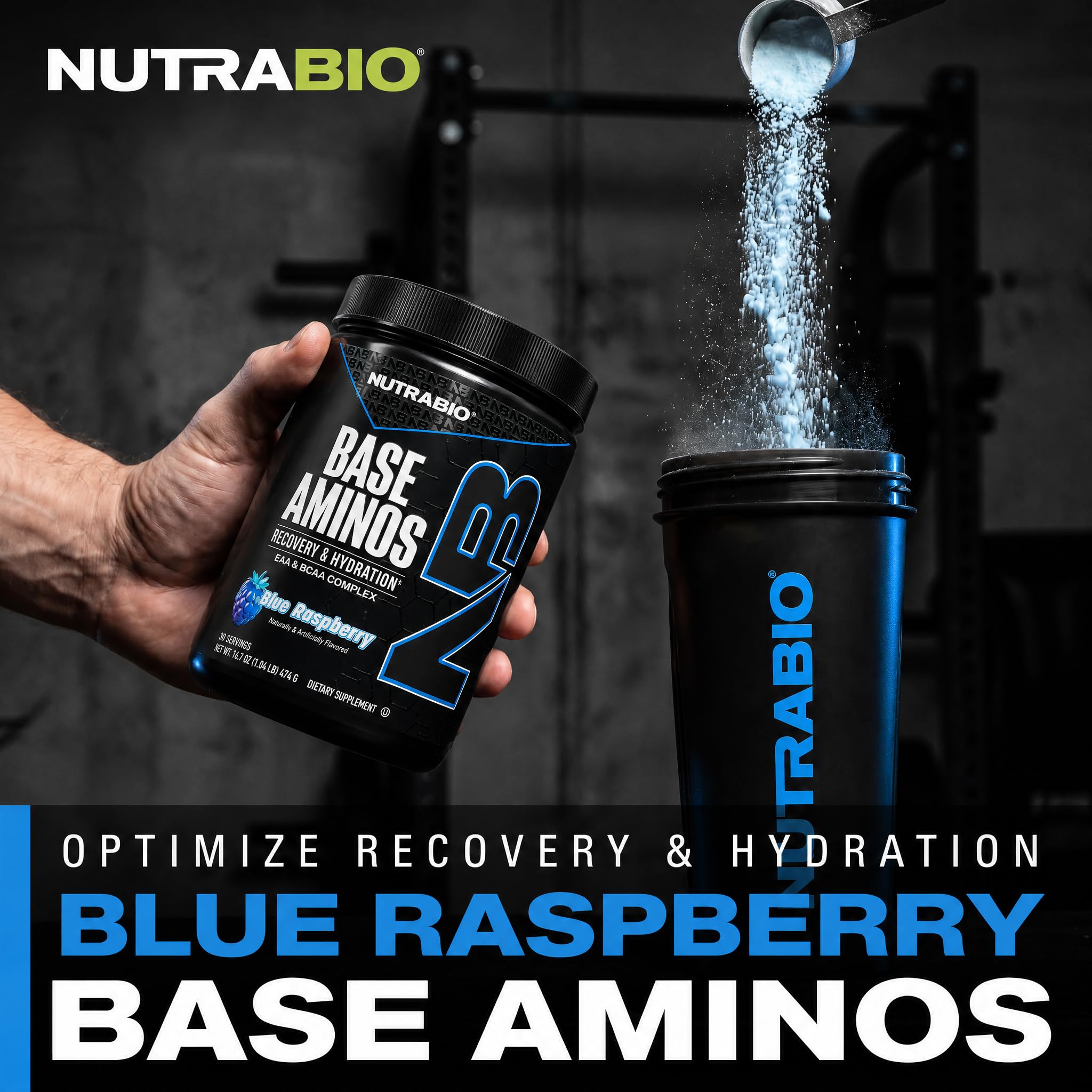 NutraBio Base Aminos EAA + BCAA Powder - 10g Essential Amino Acids Supplement, 6g 2:1:1 BCAAs, 2.8g Hydration Matrix with Electrolytes & Absorption Enhancer AstraGin - 30 Servings - Blue Raspberry — Amazon image 5
