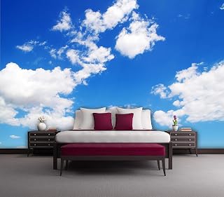Blue Sky and White Clouds Wall Wallpaper, Natural Scenery Removable High Resolution Decor Paintings, Self-Adhesive 3D Mural for Dining Room Sofa Background Wall Living Room 135''Wx101''H