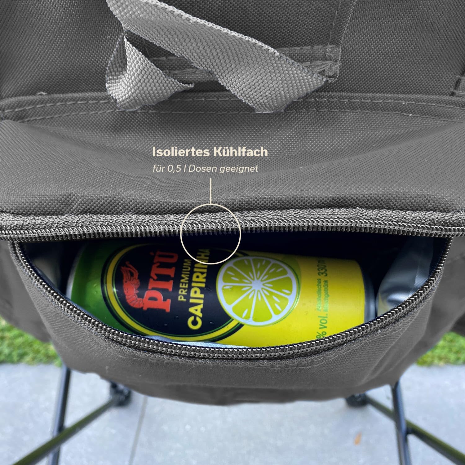 Skandika Moonchair Sirkka | Bequemer Campingstuhl, gepolstert, klappbar, Kühlfach, Getränkehalter, Tragegriff und Tragetasche, Anti-Rutsch-Füße, max. 150 kg | Camping Sessel, Mondsessel