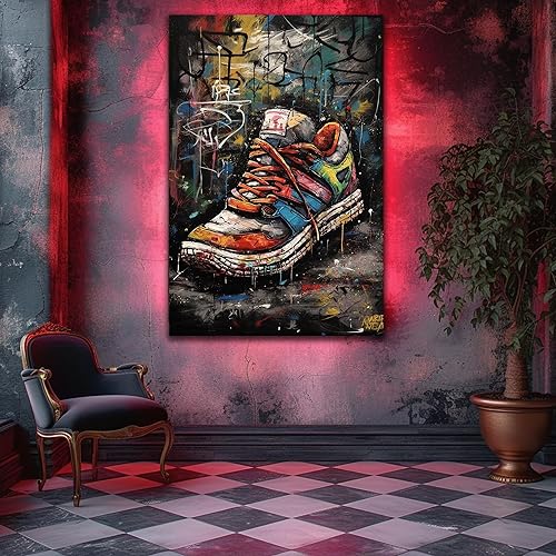 Miniatura 234 de ANRUOXI Graffiti - Lienzo decorativo para pared, diseño abstracto retro, pintura urbana moderna, póster de decoración de pared de zapatos para