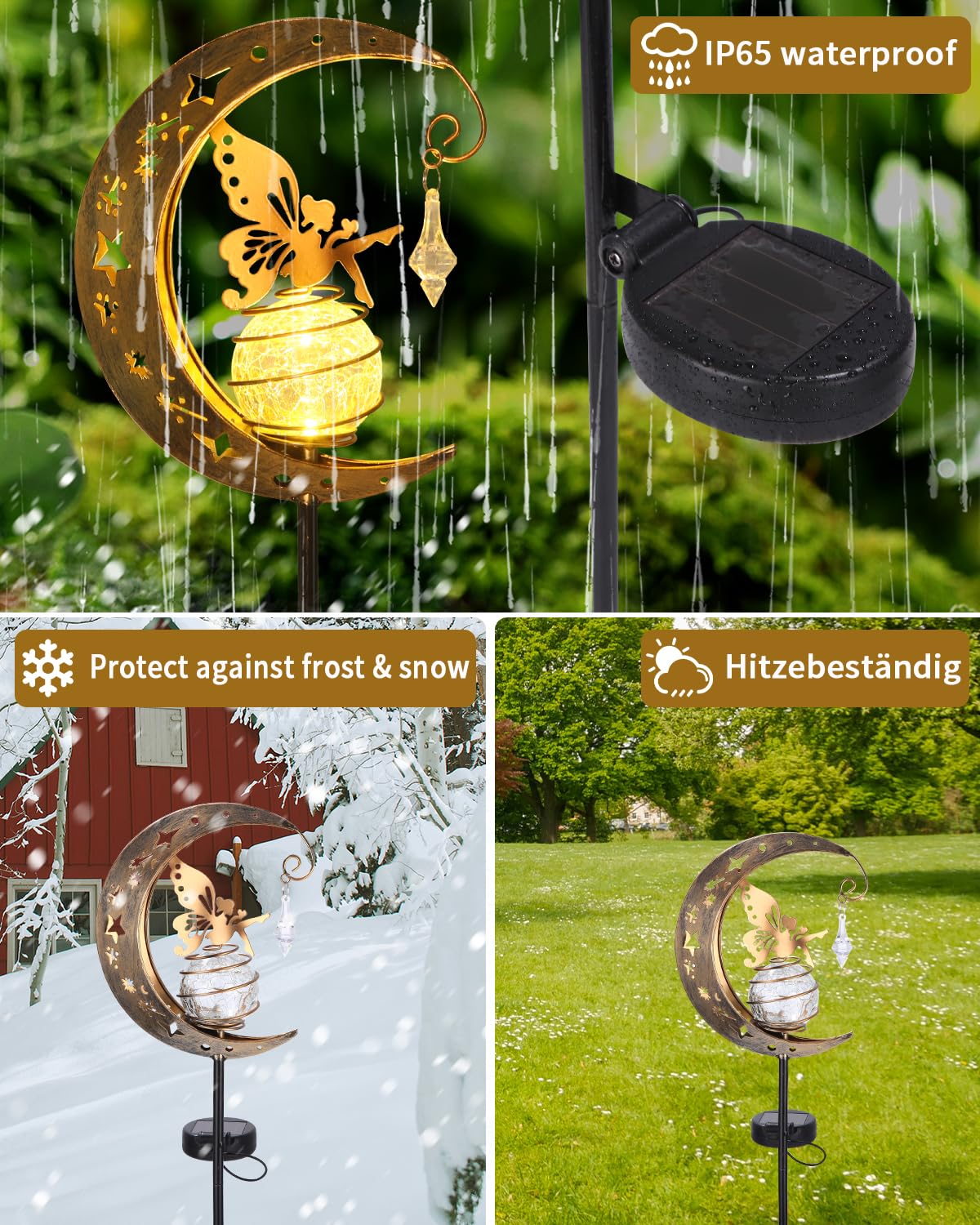 Lumières Solaires Lunaires, Jardin, Extérieur, Lampe Solaire En Métal, Lune, Solaire, LED, Boule En Verre, éclairage De Jardin, éclairage De Chemin